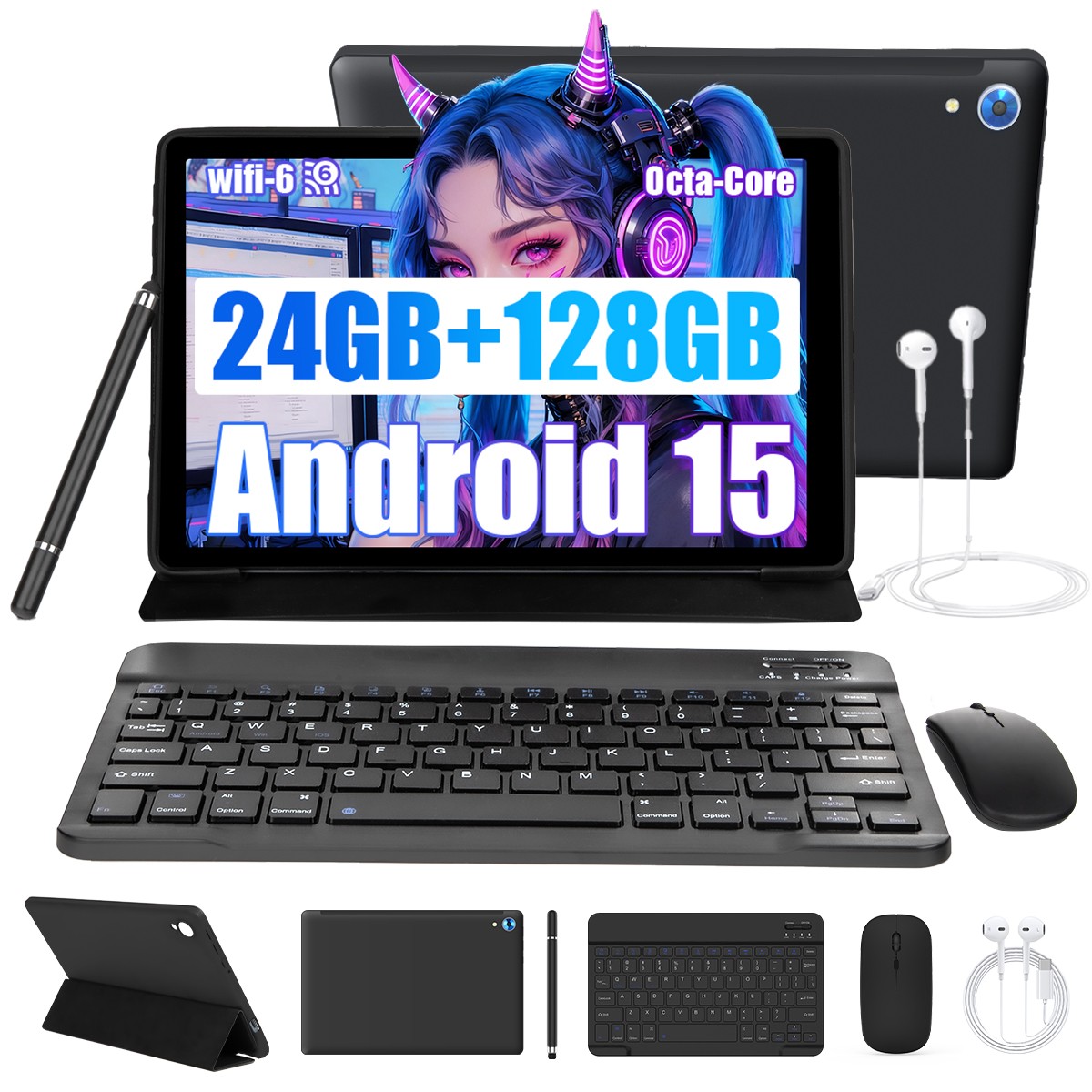 AEEZO 10.1 inch Android 15 Tablets Octa-Core 24+128GB 5G/2.4G WIFI Dual Camera