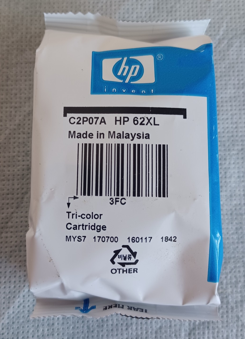Genuine HP 62XL Tri-color Ink Cartridge C2P07A ~ Sealed Package ~ Unknown EXP