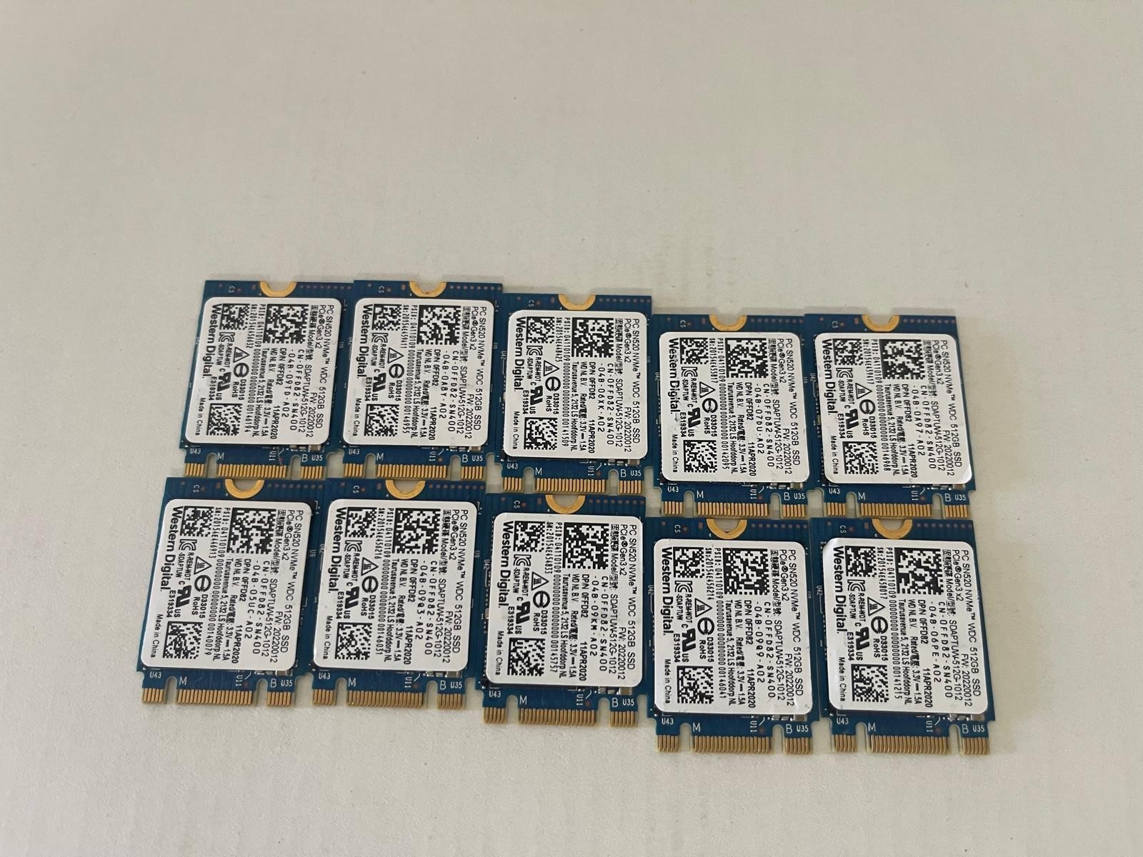 Lot of 10: 512GB 2230 M.2 NVMe PCIe SSD Solid State drives