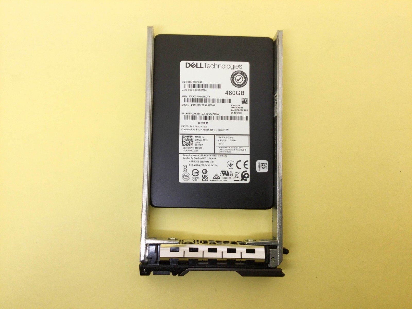 DTPR7 Dell 480GB SATA 6Gbps Read Intensive 2.5” SSD 0DTPR7 MTFDDAK480TGA