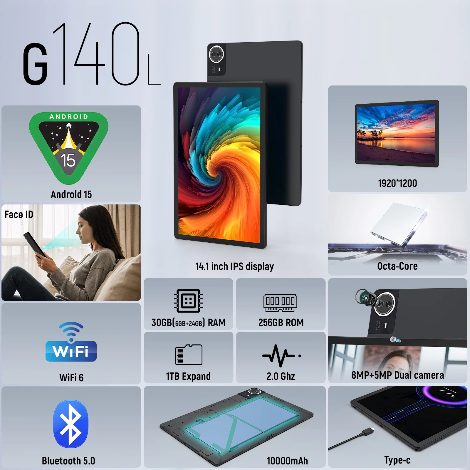 14 inch Tablet Android 15 Tablet 30GB RAM 256GB ROM 10000mAh Battery Dual Camera