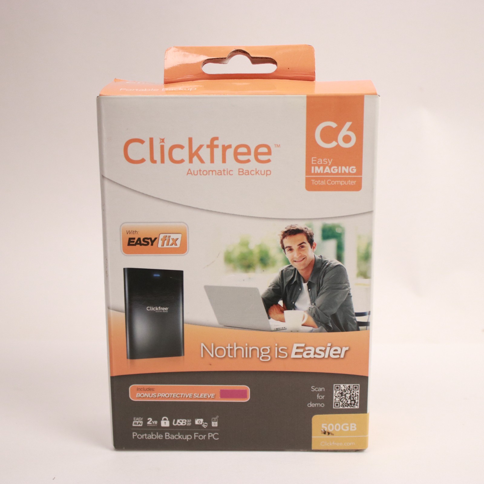 Clickfree C6 500GB Portable External HDD USB 3.0 Automatic Backup Black