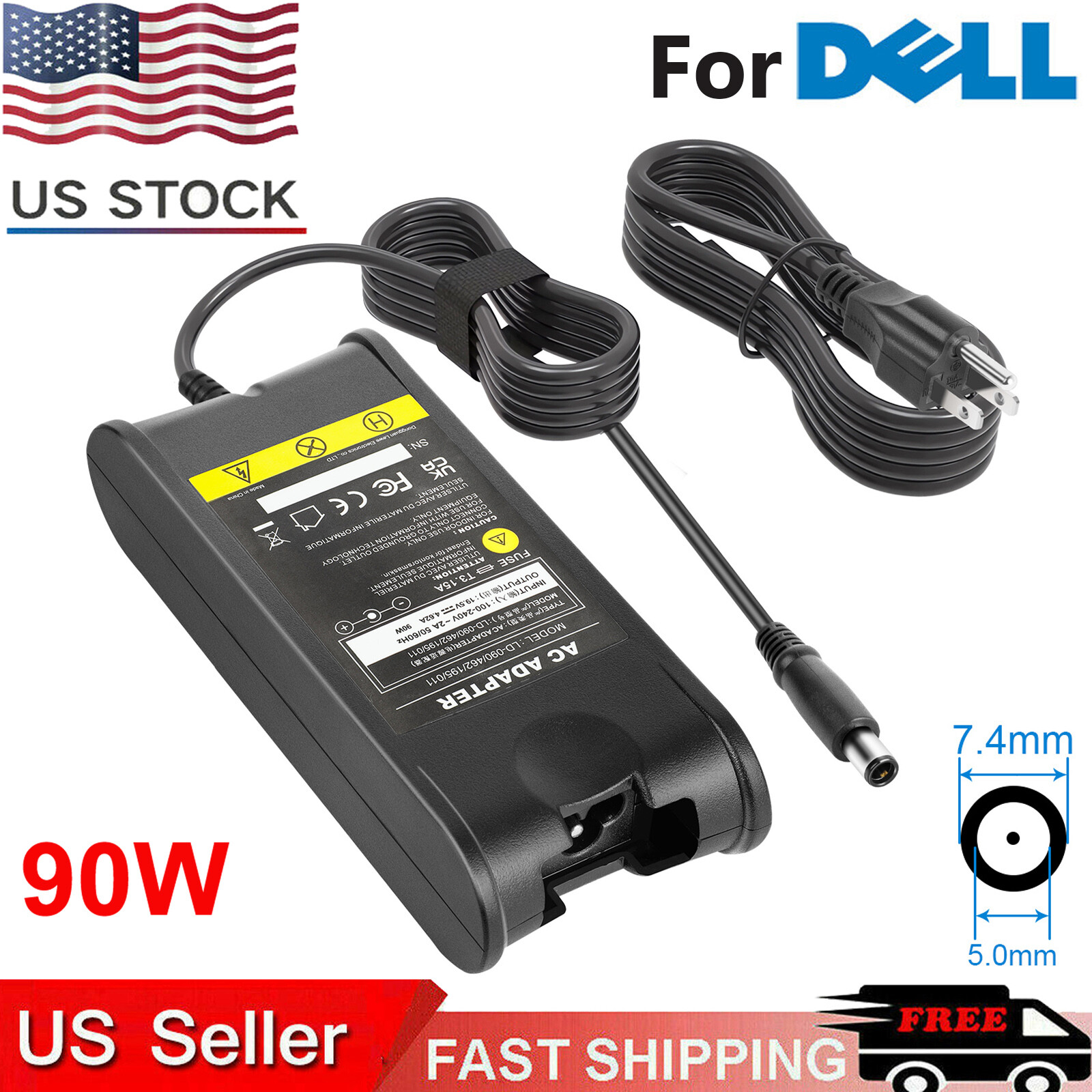 90W 19.5V 4.62A PA-12 AC Adapter Charger Power Supply Battery For Dell Laptop