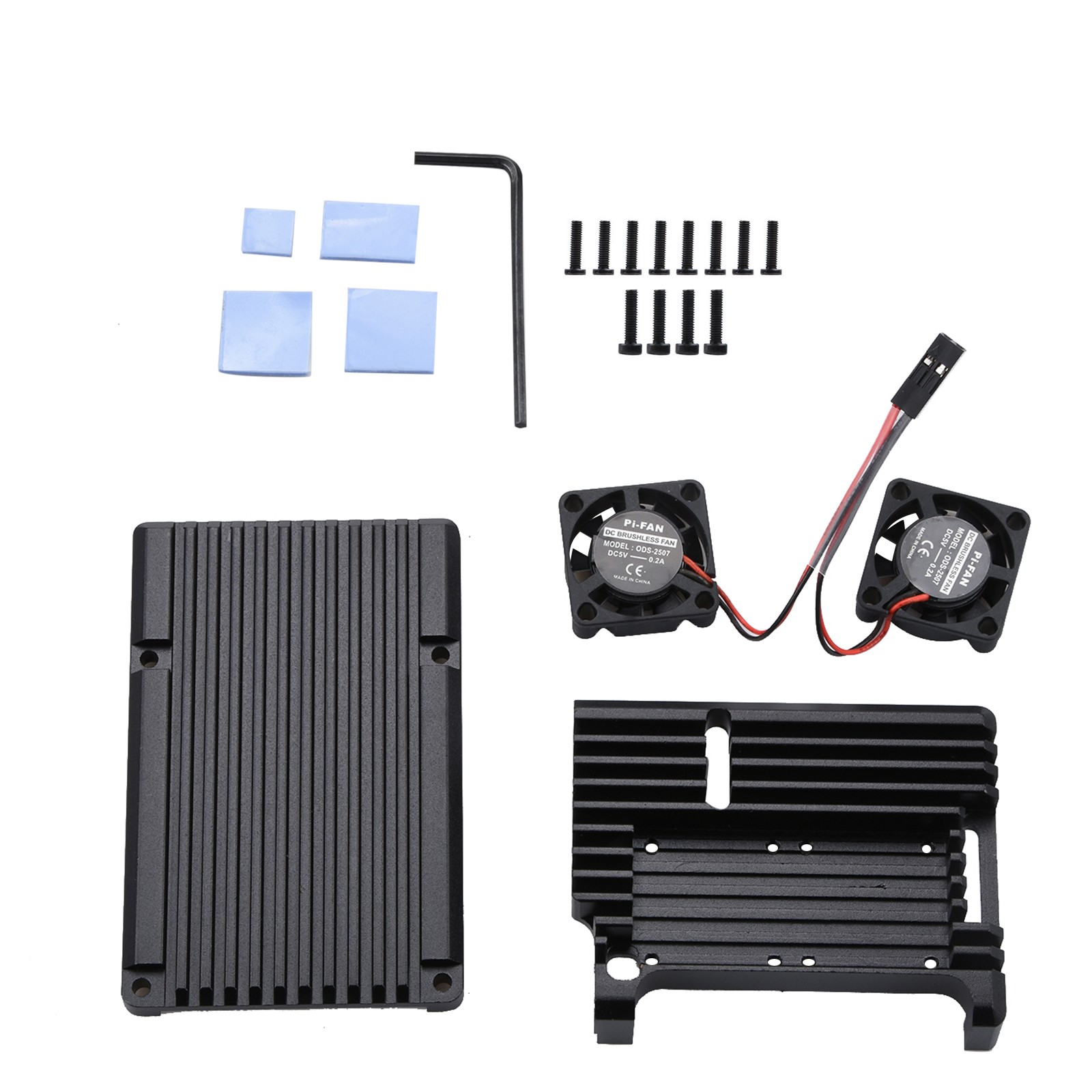 Metal Black Case Shell Box w/ Dual Fan Heatsink For Raspberry Pi 4 Model B 4B