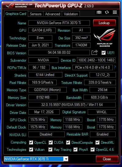 NVIDIA GeForce RTX 3070 Ti Founders Edition 8GB GDDR6 Graphics Card