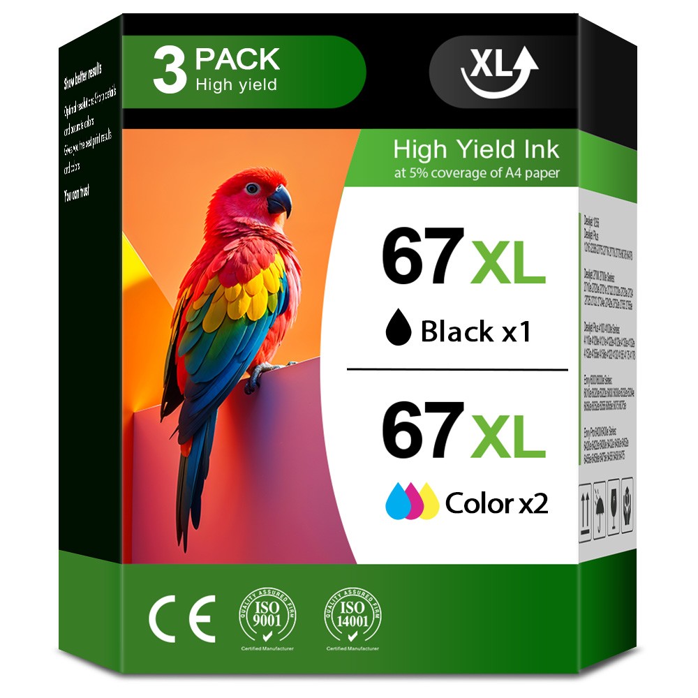 2*Tri-Color & 1*Black 67XL Ink Cartridge for HP Envy Pro 6420e 6422e 6430e 6432e