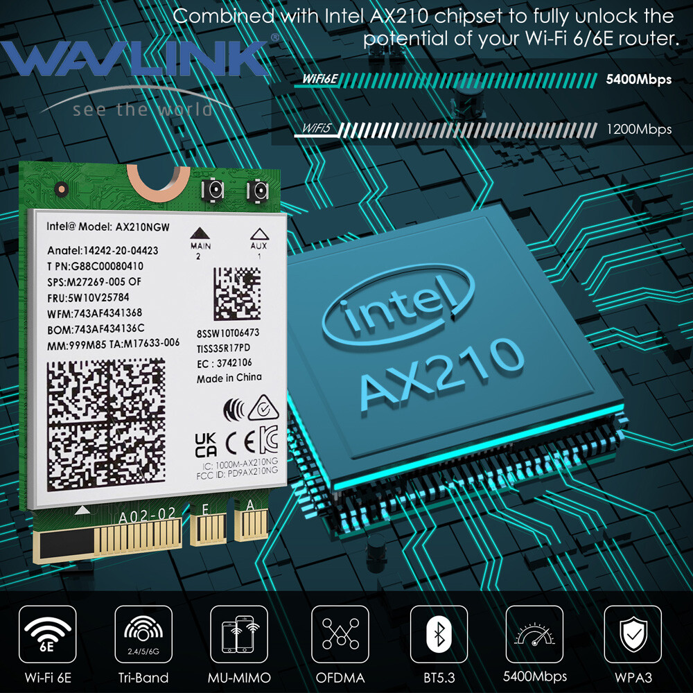 WAVLINK Lot Intel AX210NEW 5400Mbps Tri-Band Ethernet Network Adapter 2.4G/5G/6G