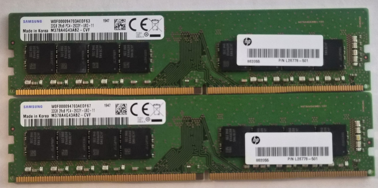 64GB (2x 32GB) Micron HP DDR4 2933 Desktop Memory, DIMM, 2Rx8 PC4-2933Y-UB2-11