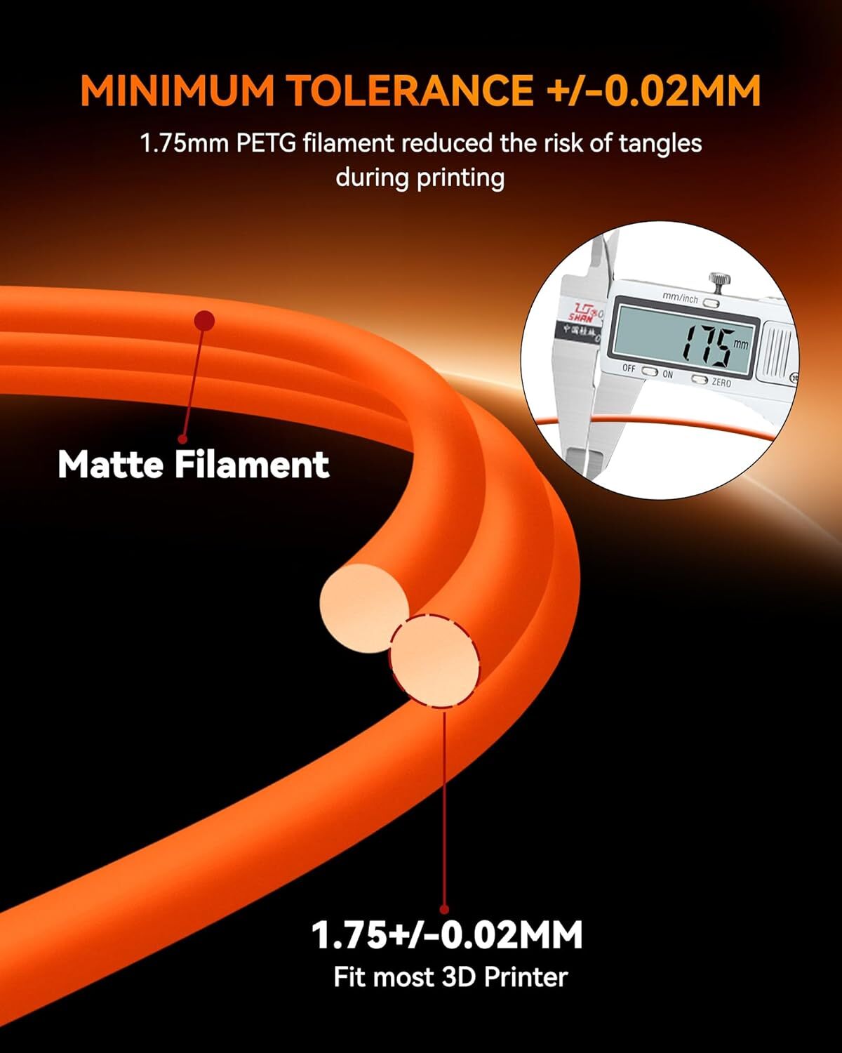 JAYO 10KG 1.75mm PETG Filament 3D Printer Consumables High Toughness Black