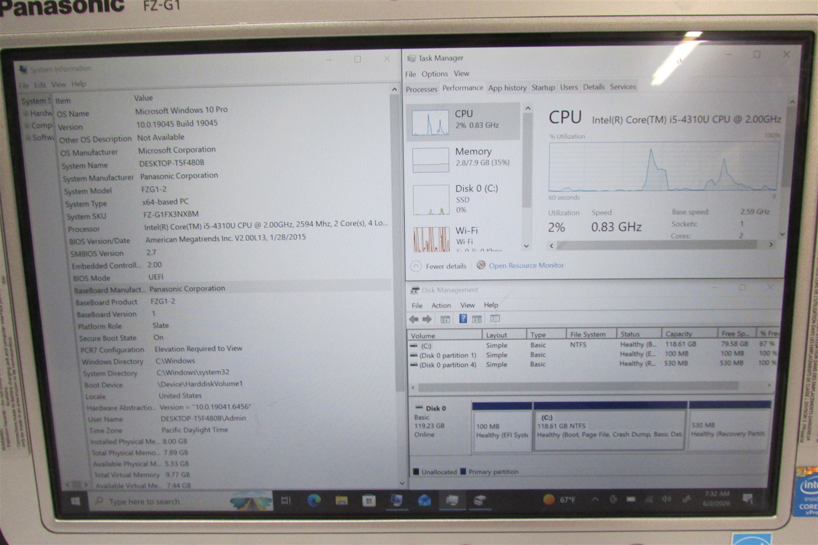 Panasonic Toughpad FZ-G1 MK2 i5-4310U 2.0GHz 8GB RAM 128GB 10″ Windows 10 Pro