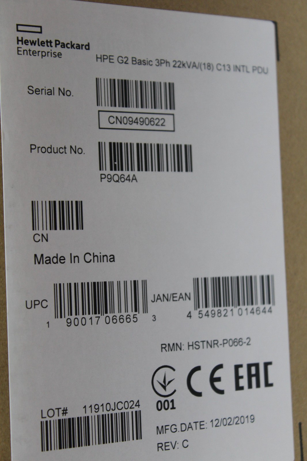 P9Q64A NEW HP G2 18x C13 12x C19 3 Phase 22kVA 32A 230V 0U Rack PDU 866817-034