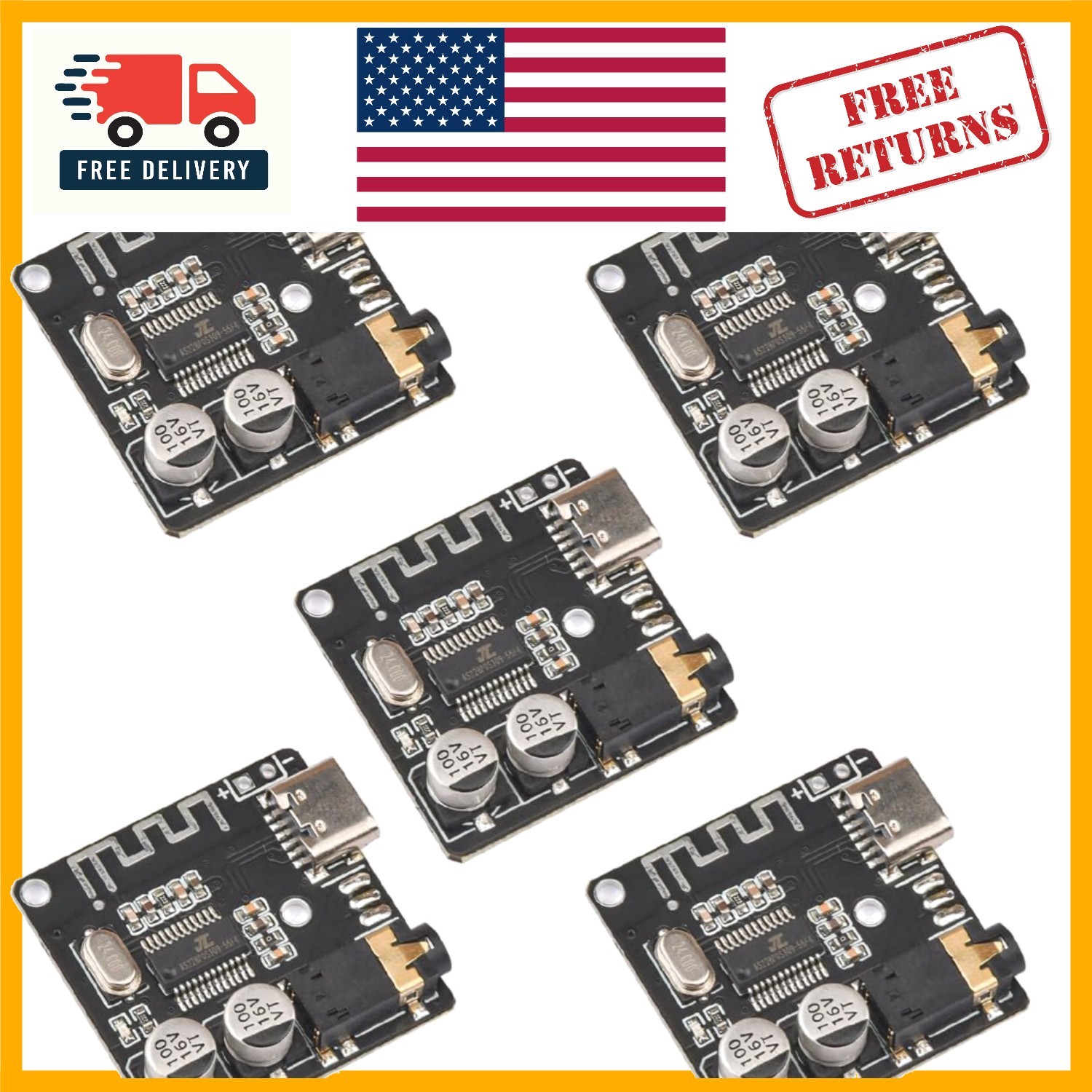 5pcs Bluetooth 5.0 MP3 Lossless Decoder Board – USB-C Audio Receiver Module