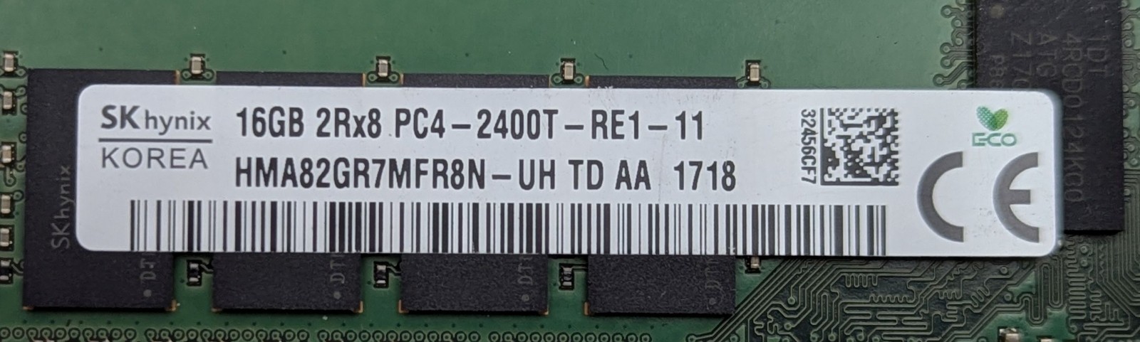 Lot 6x SK Hynix 16GB DDR4 2Rx8 PC4-2400T-RE1-11 Server ECC RAM HMA82GR7MFR8N-UH