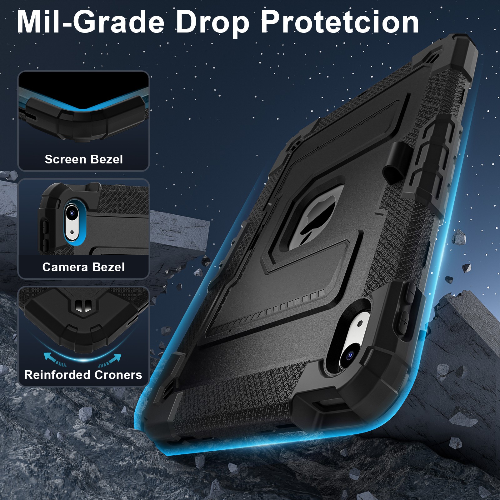 For Apple iPad A16/10th Gen Air 11 M4/M3/M2 Rugged Heavy Duty Stand Case w Strap