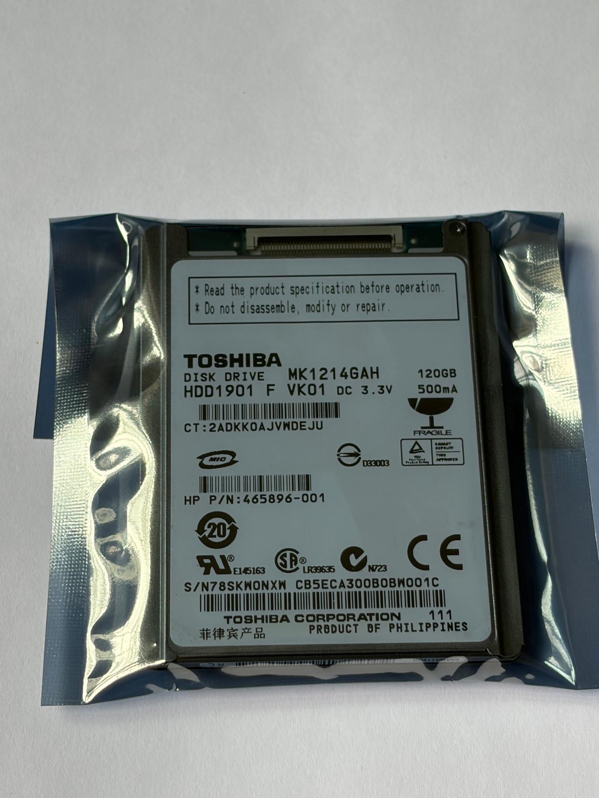 Toshiba MK1214GAH 120GB 1.8″ CE ZIF hard drive for notebook/ IPOD/ Video camera