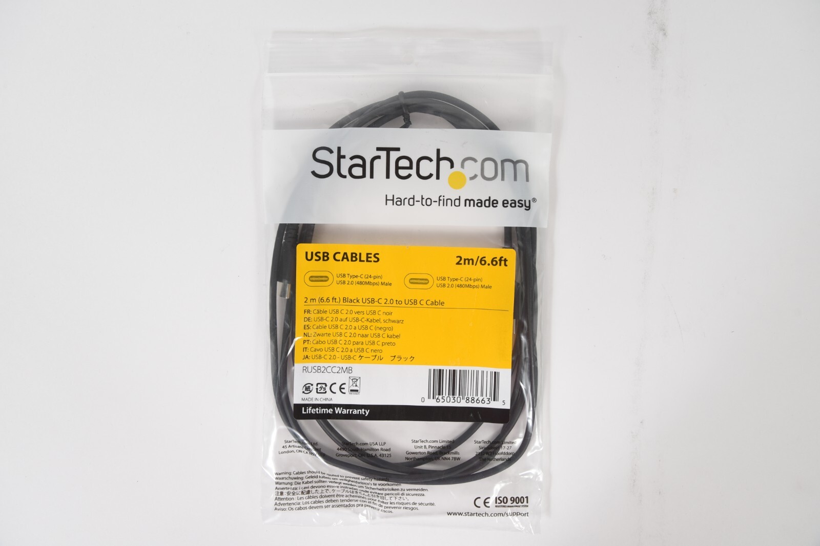 StarTech.com USB C Cable – Durable USB 2.0 Type C RUSB2CC2MB 2m (6.56 ft.)
