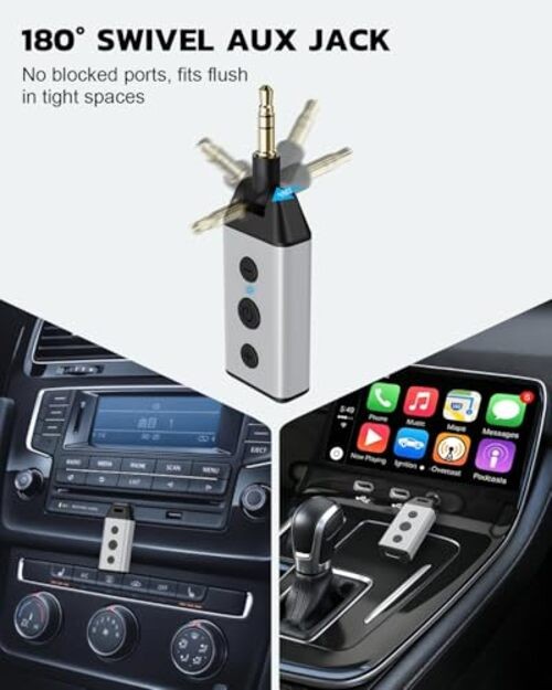 B04 Bluetooth 5.4 Car Adapter, 180° Rotatable AUX Audio Receiver, Hands-Free