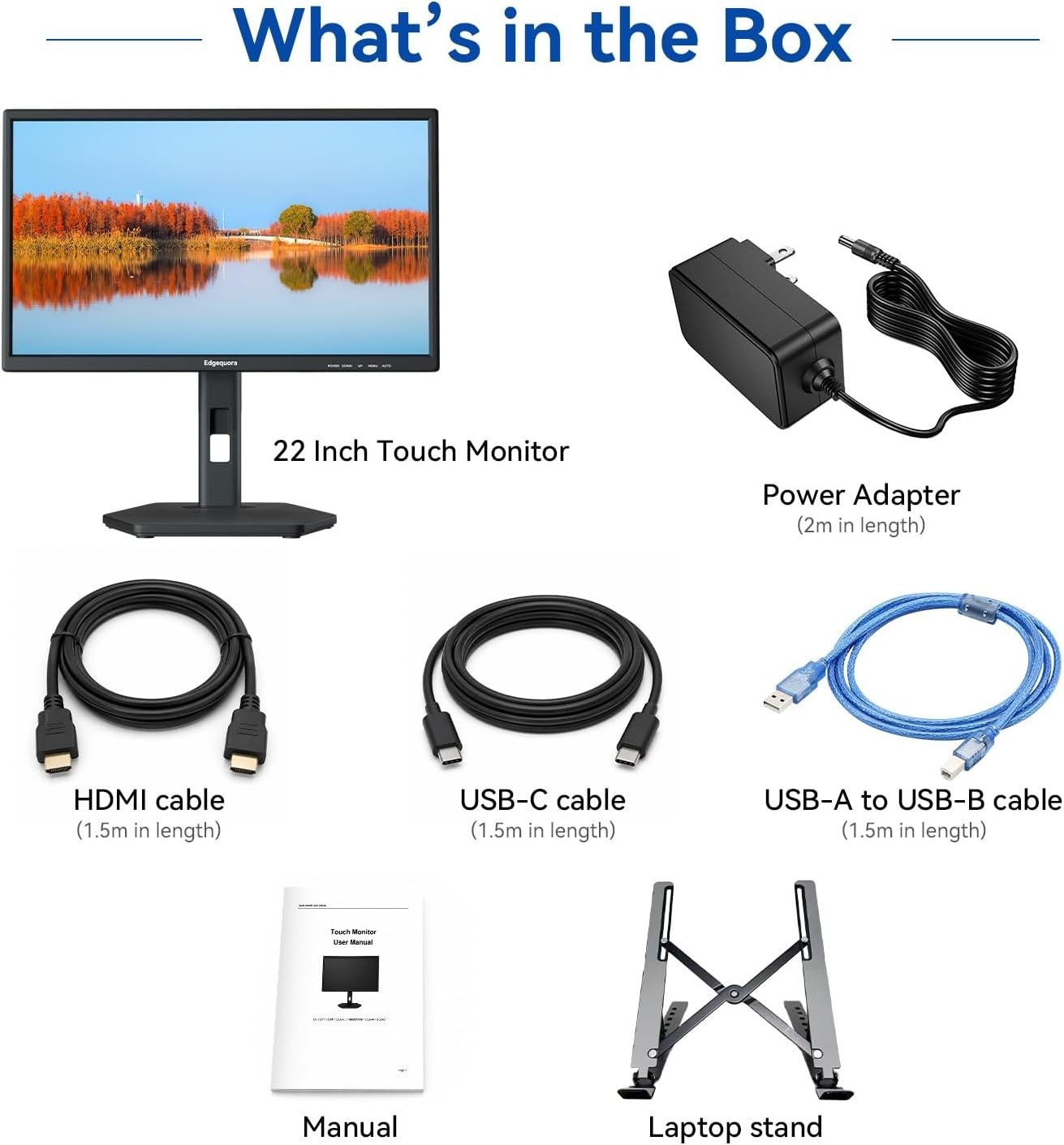 Edgequora 22 Inch Touchscreen Monitor 10-Point Touch Metal Stand FHD 1080p 75Hz