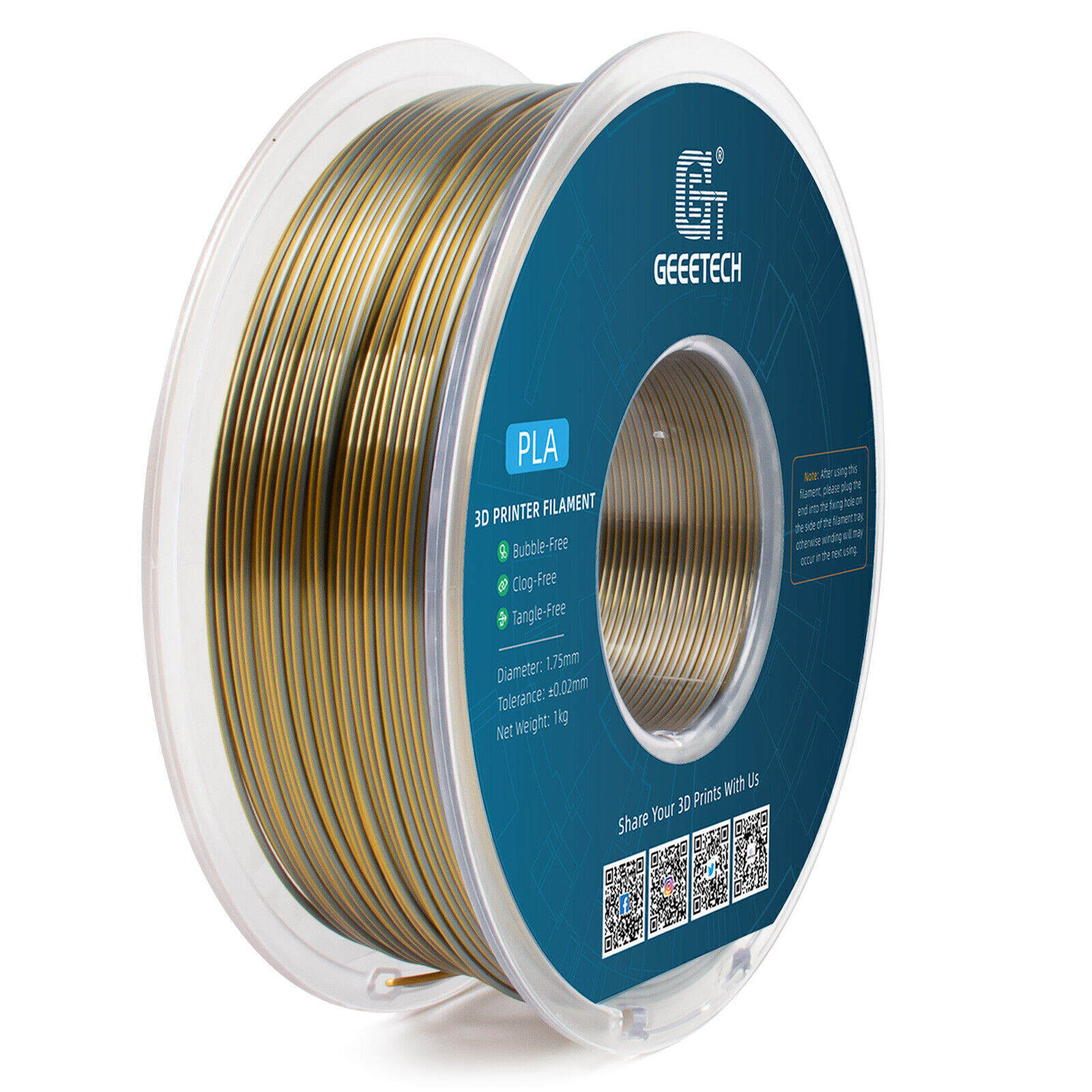 GEEETECH 3D Printer Filament 1KG PLA Silk Dual/Tricolor Silk Gradient Silky PLA