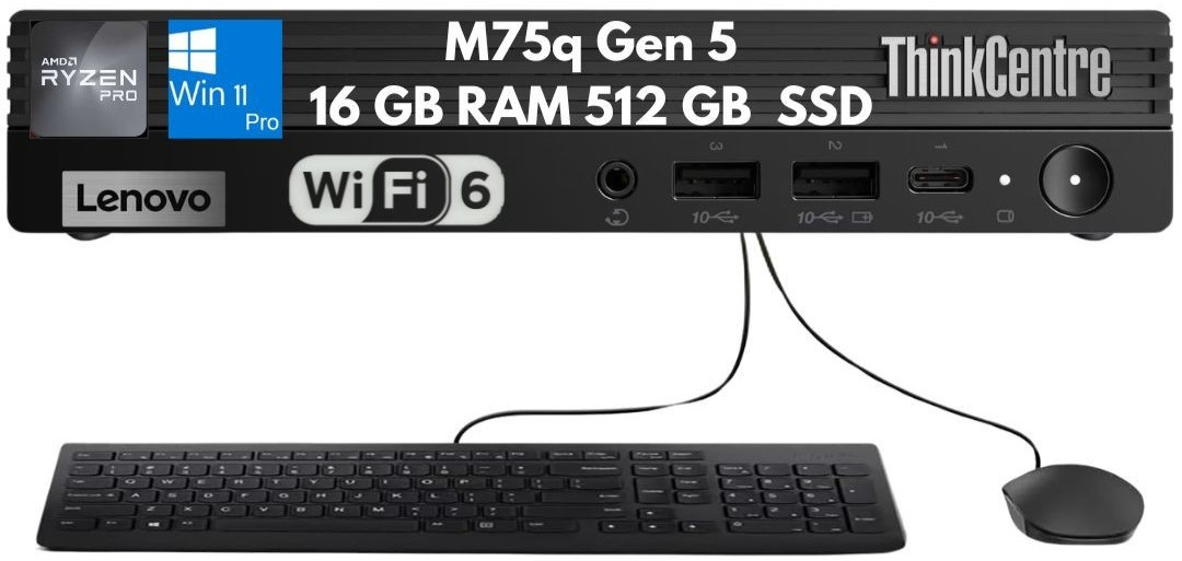 Lenovo ThinkCentre M75q Gen 5 Tiny Ryzen 7 PRO 8700GE 16GB 512GB Kybd Mouse WIFI