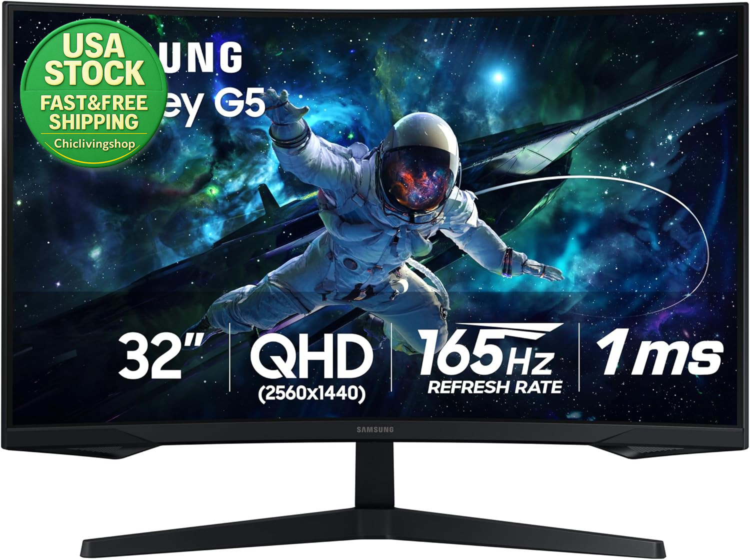 SAMSUNG 32 Inch Odyssey G55C QHD Curved Gaming Monitor 165Hz 1Ms HDR10 Freesync
