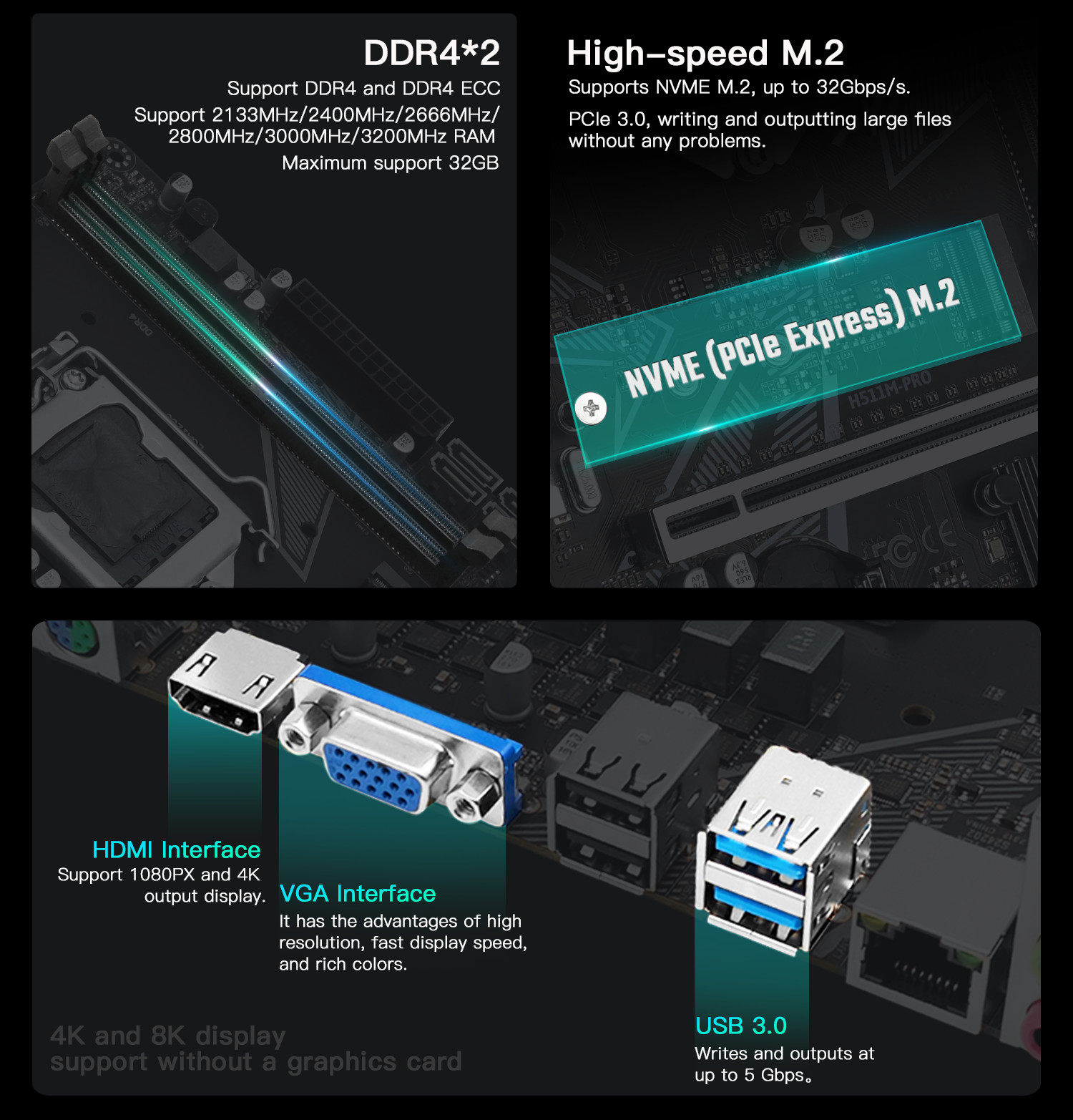 H511M PRO Motherboard LGA 1200 2*DDR4 VGA USB 2.0 USB 3.0 SATA3 On-Board Audio