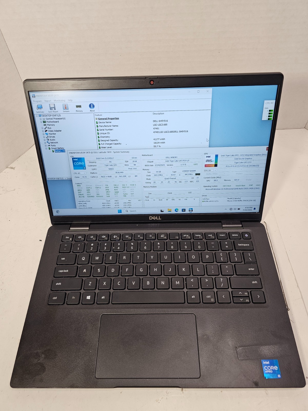 Dell Latitude 7420 i5-1145G7 16GB RAM 256GB SSD Win 11 NO AC #04