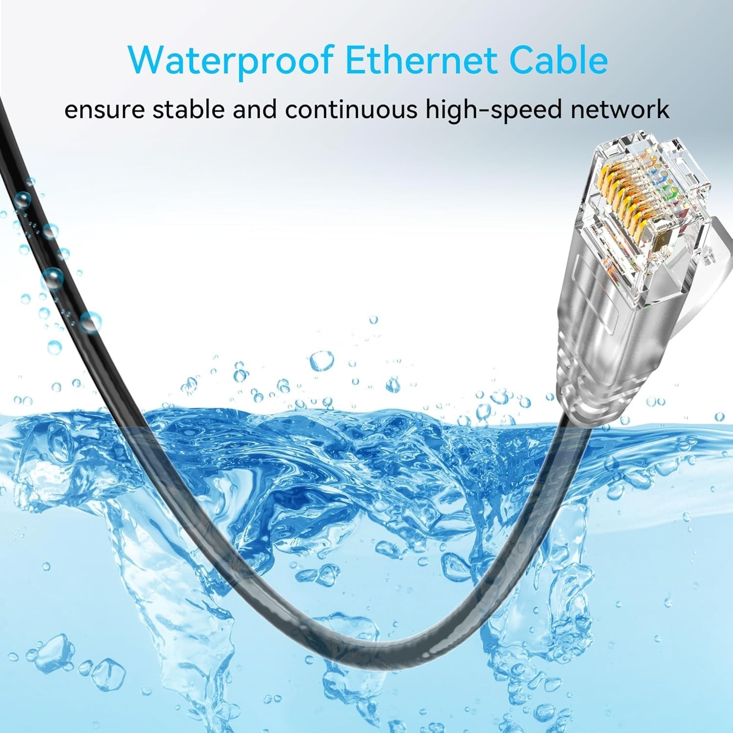 100ft Cat6a Network Cable 28AWG Slim Waterproof Direct Burial Ethernet Cord NEW