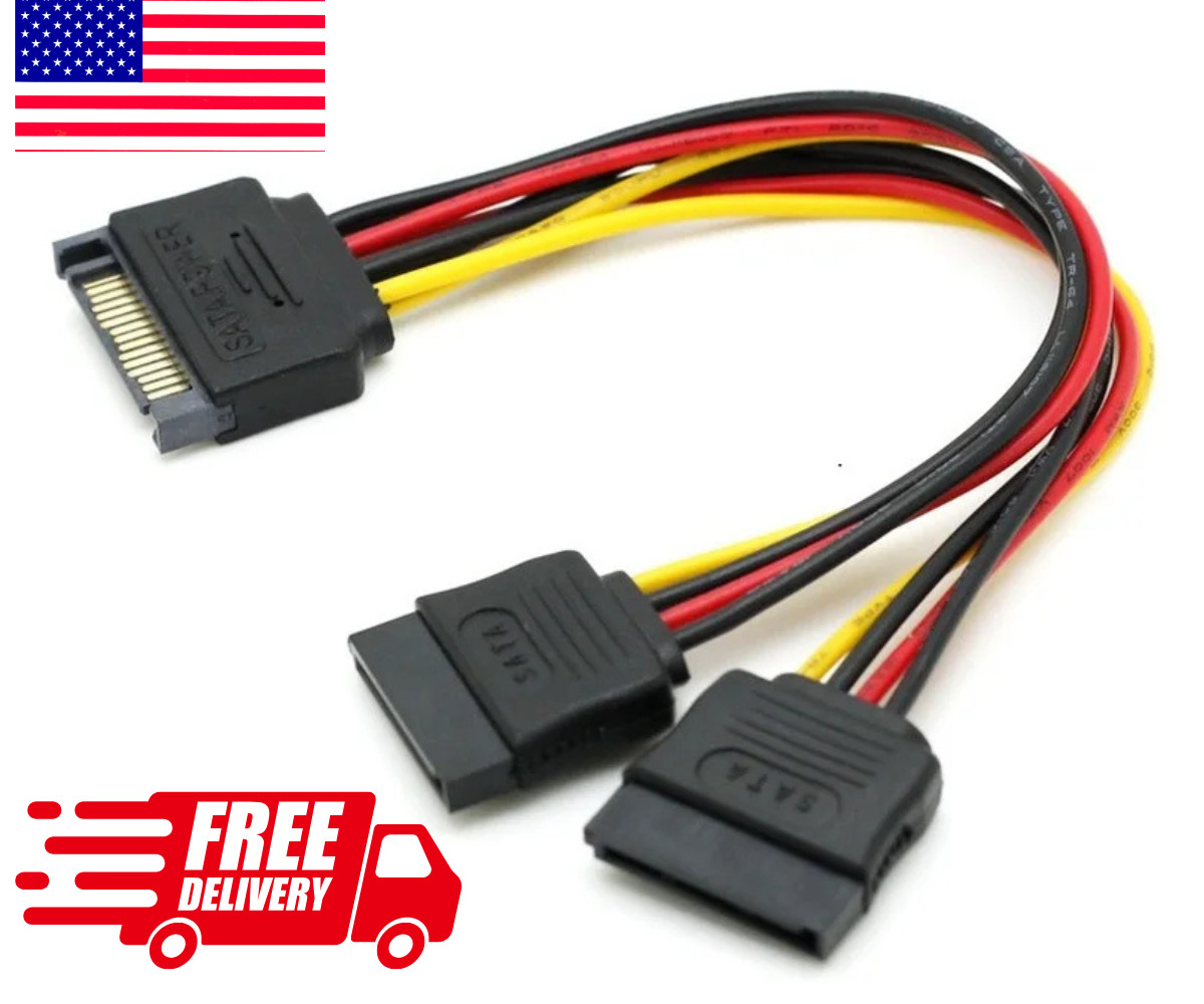 SATA 15Pin Power Splitter Cable 1 to 2 Female HDD SSD Y Extension 20CM