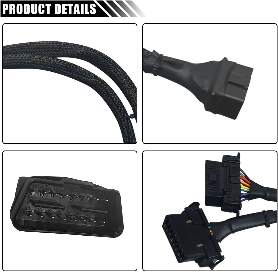 OBD2 Splitter Extension Cable Adapter, 16 Pin OBDII Extension 1 Male to 2 Female