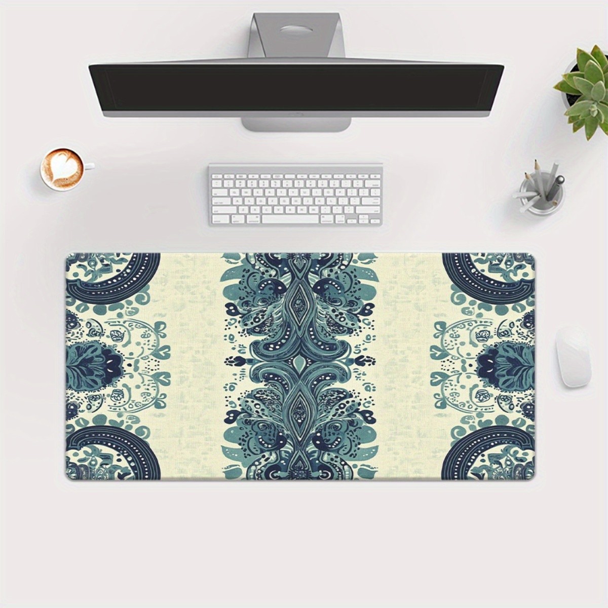 40*90cm1pc of Light Blue Patterned HD Printed Desk Pad, Multifunctional XXL Mous