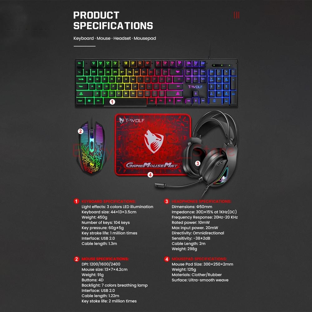 4IN1 RGB PC Gaming Keyboard Mouse & Headset Set LED Gamer Bundle Mechanical Kits