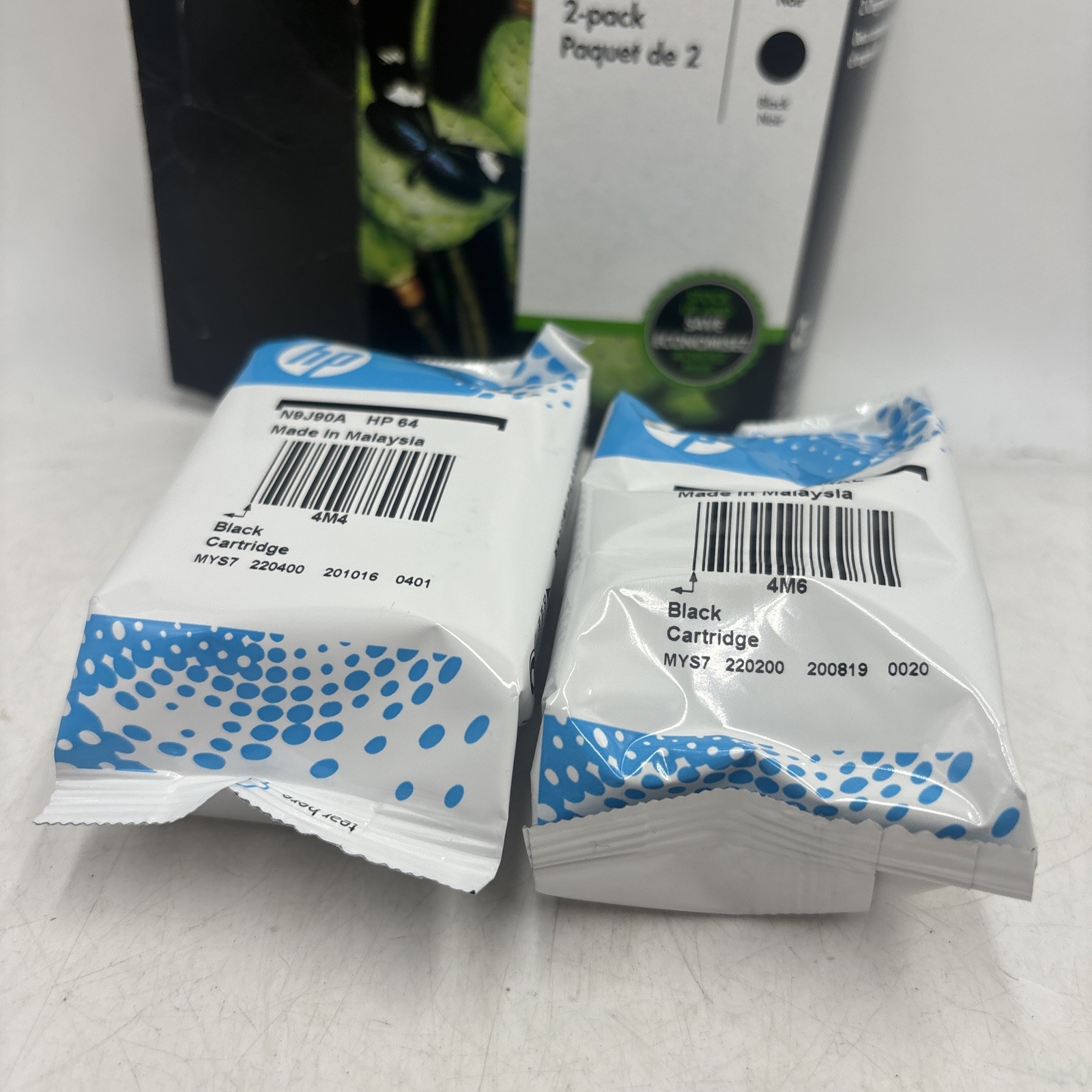 Genuine New HP 64 Black Ink 2PK N9J90AN 3YP22AN OEM Sealed Bags Exp Oct 22