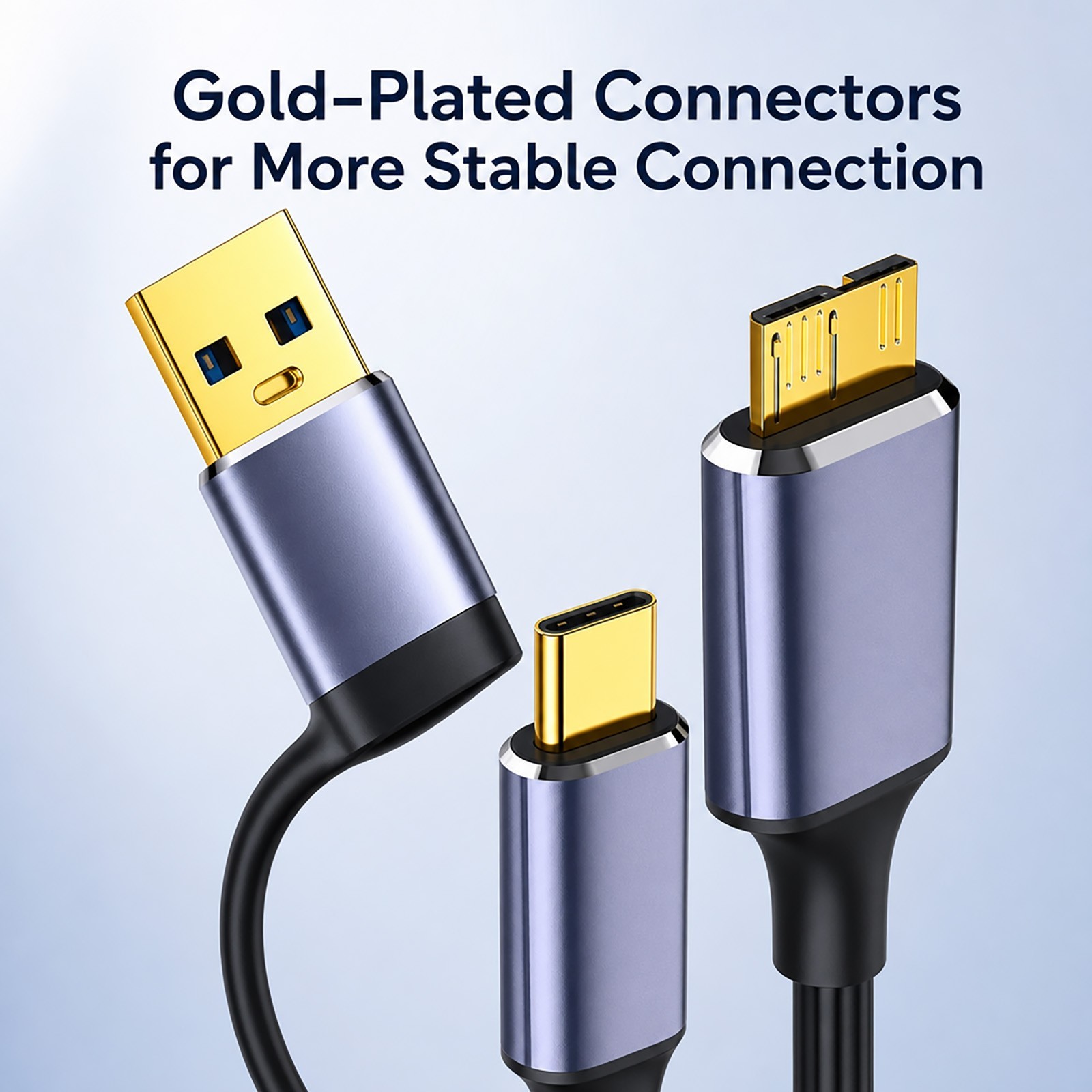 2-in-1 USB 3.0 to Micro B Cable for HDD SSD, USB C & A, Fast & Stable