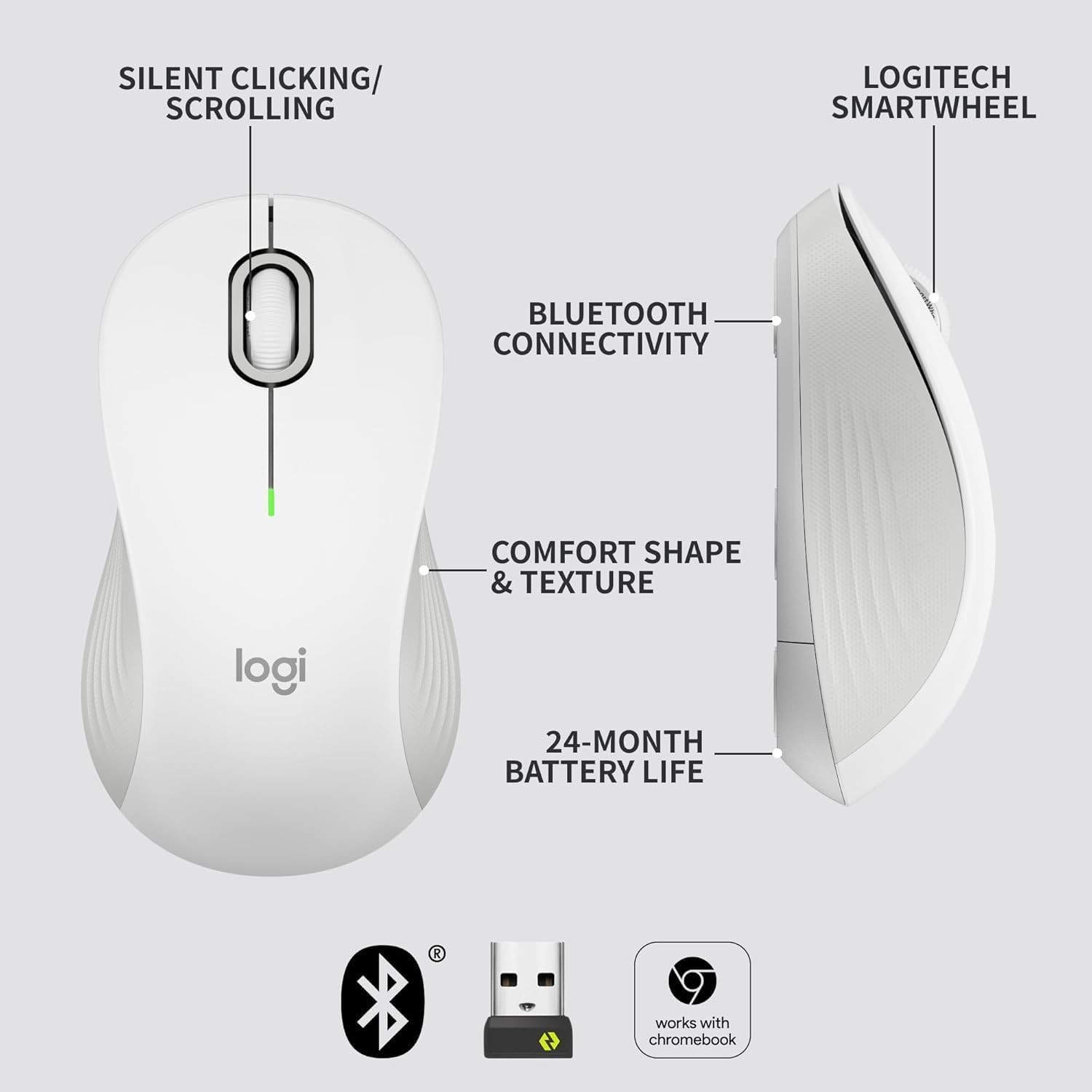 Logitech Signature M550 L Wireless Mouse Large Sized Hand PC, MAC, Laptop -White