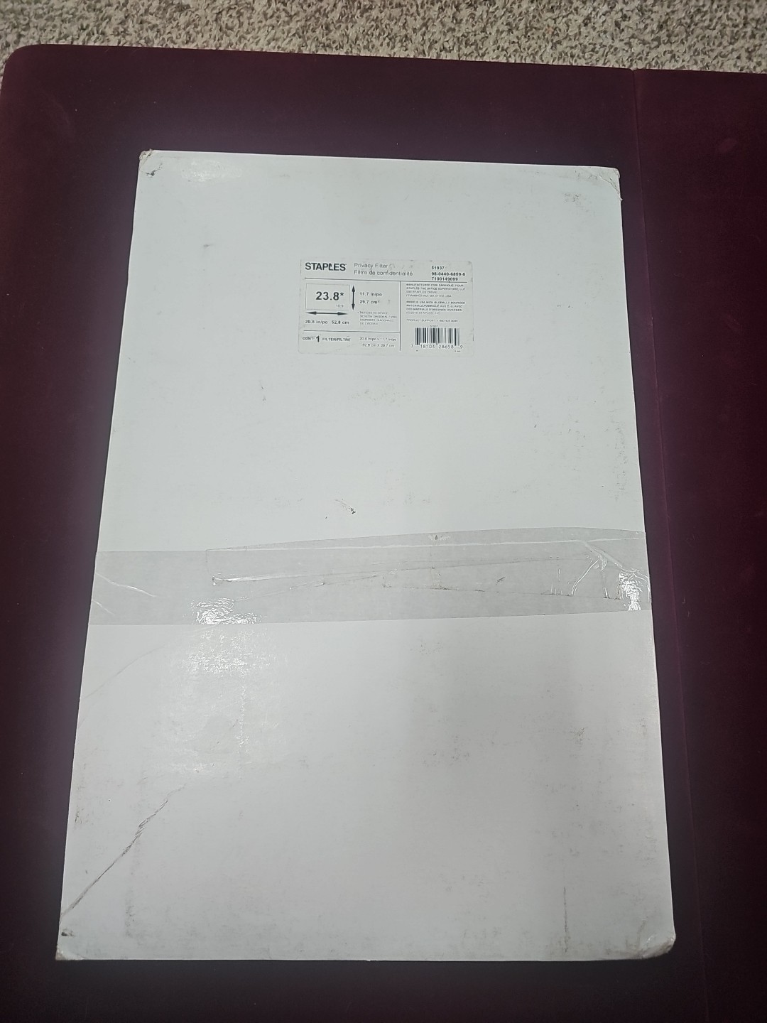 Staples Privacy Filter for 23.8″ Monitor 11.7in X 20.8 In Open Box 51937