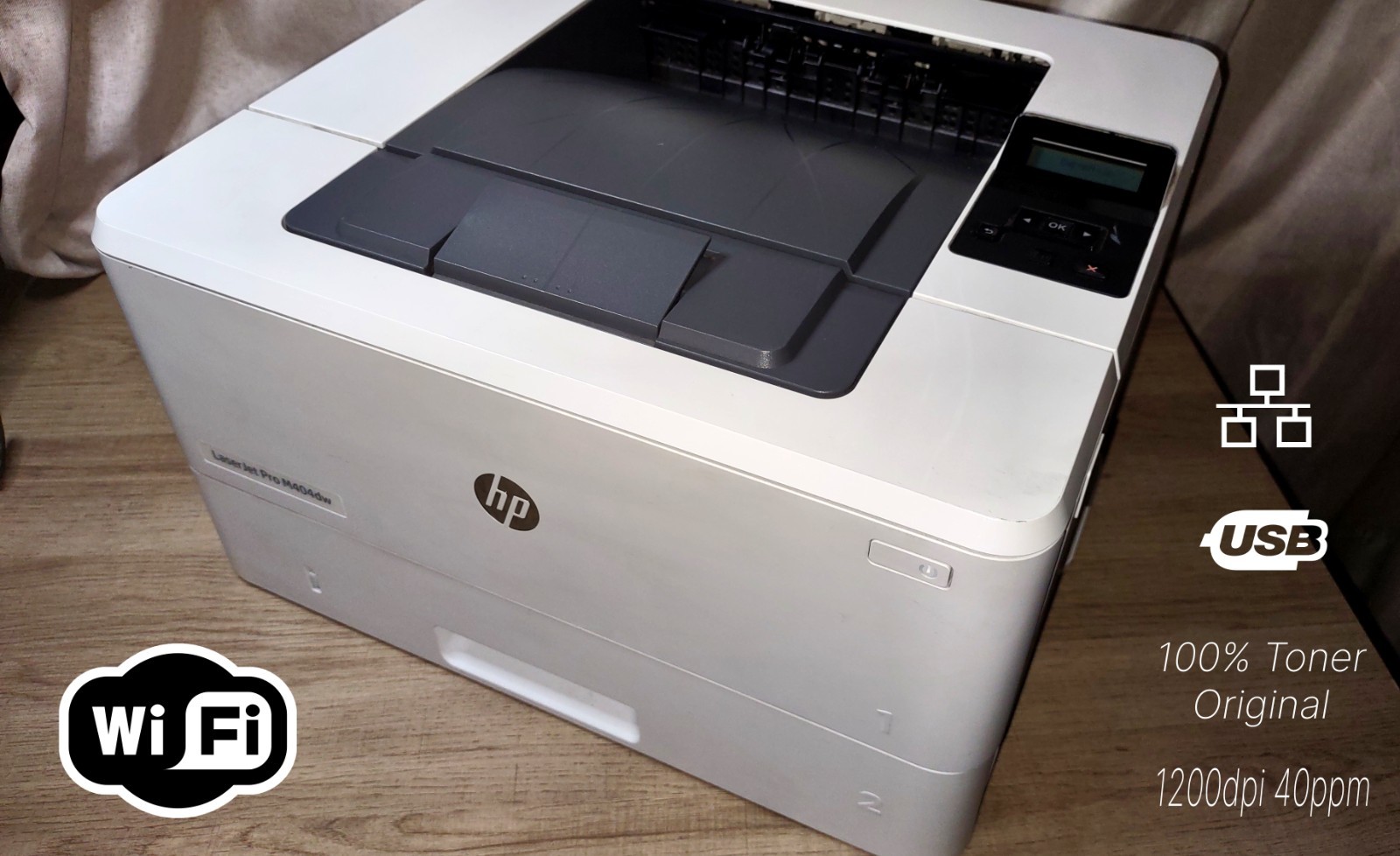 HP LaserJet Pro M404dw (WIFI) 1200dpi – 40ppm – USB, Network printer Toner 100%