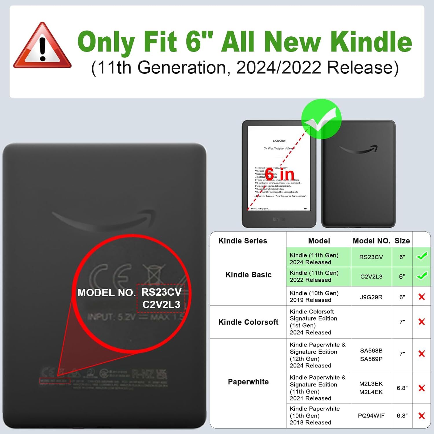 Slim Case for 6″ Kindle (11th Gen-2024/2022 Release) Soft Flexible TPU Cover