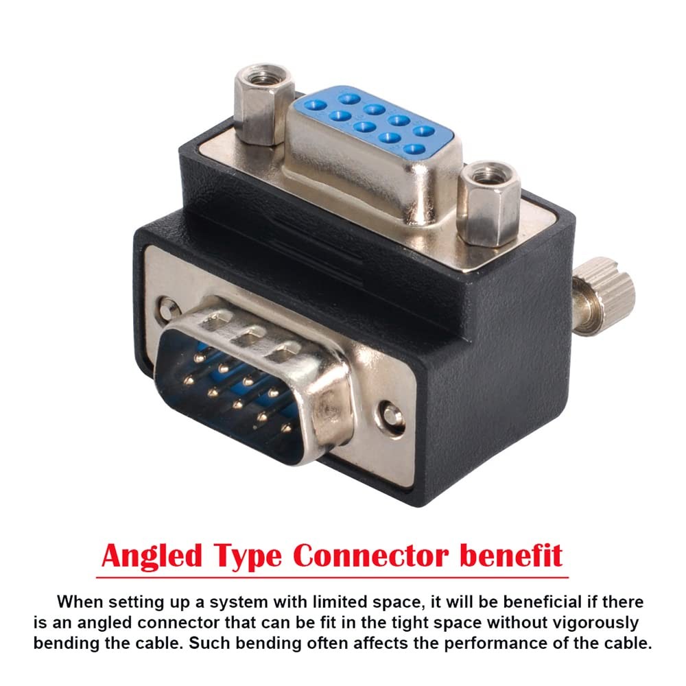 DB9P 90 Degree Down Angled DSub 9Pin RS232 Male To Female Connector