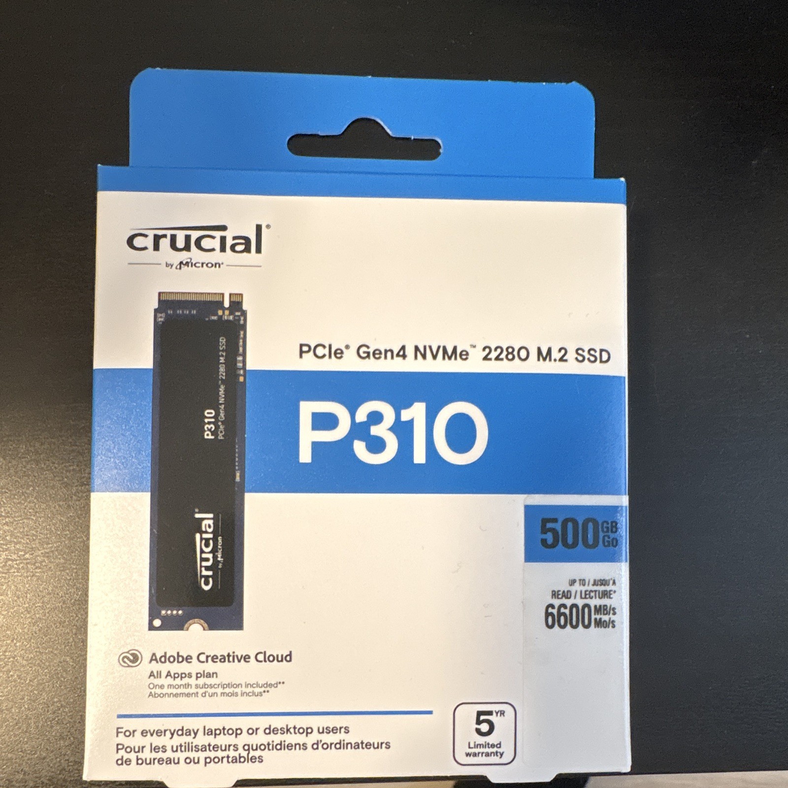 Crucial P310 500GB PCIe Gen4 NVMe M.2 2280 Internal SSD 6600MB/s