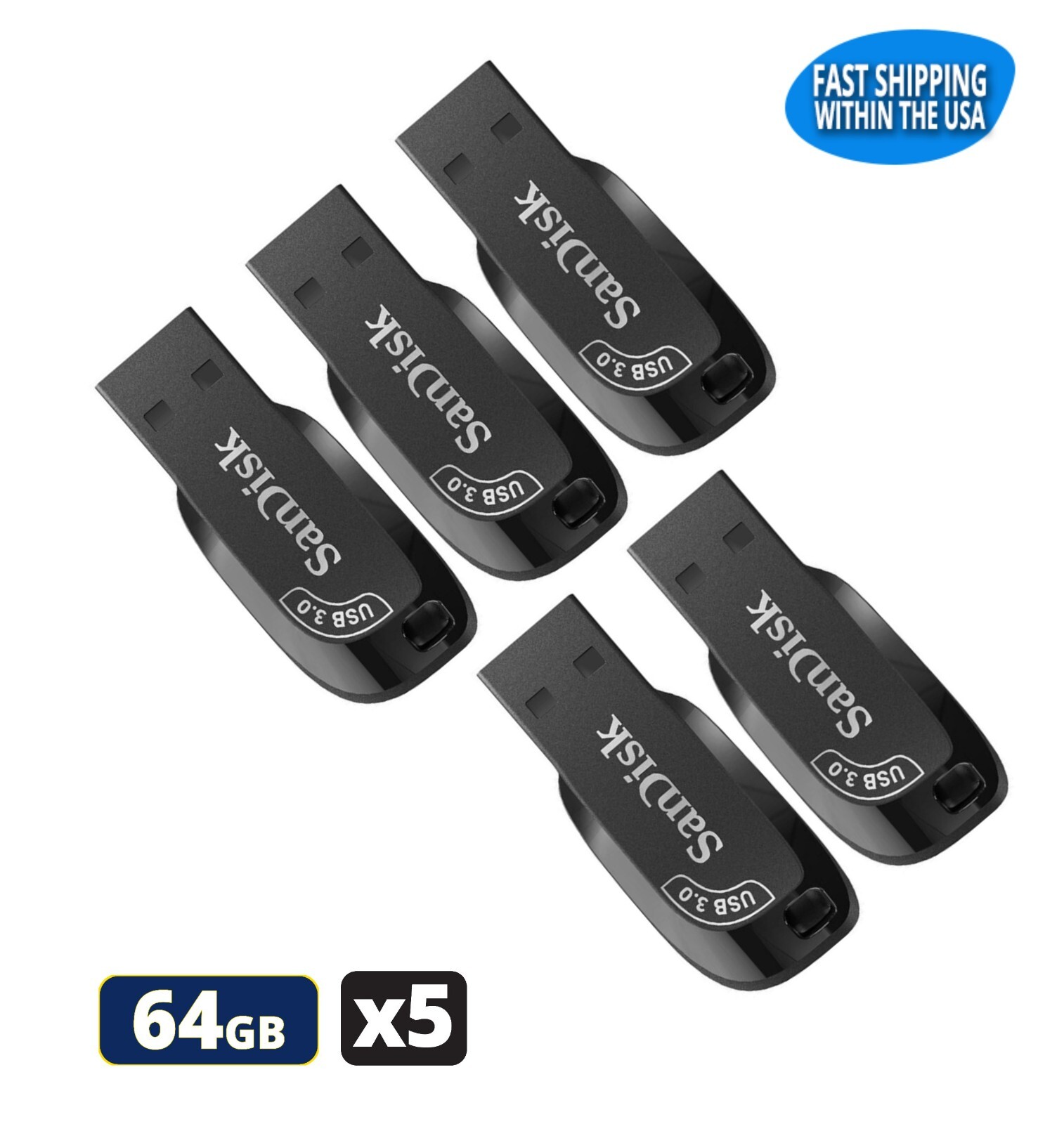 Sandisk Ultra Shift 64GB 3.2 Flash Drive USB for Laptops Computers (5 Pack)