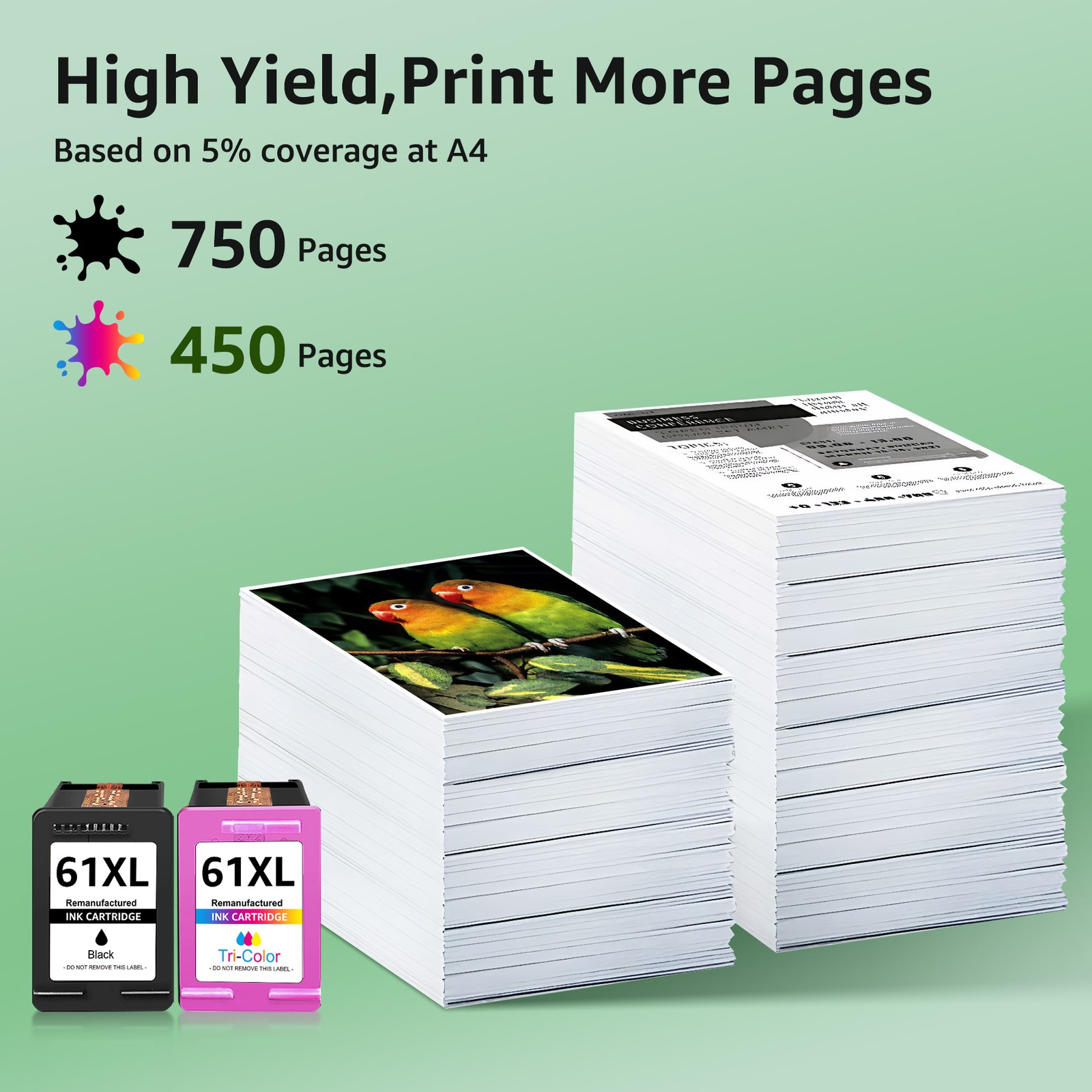 61XL Ink Cartridge Combo Pack for HP Ink 61 Works with HP Envy 4500 5530 Printer