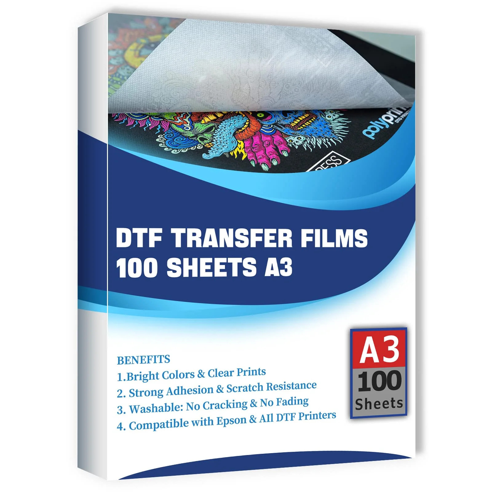 DTF Transfer Film 100 Sheets A3 11.7″ x 16.5″ for Direct Printing for DTF Ink