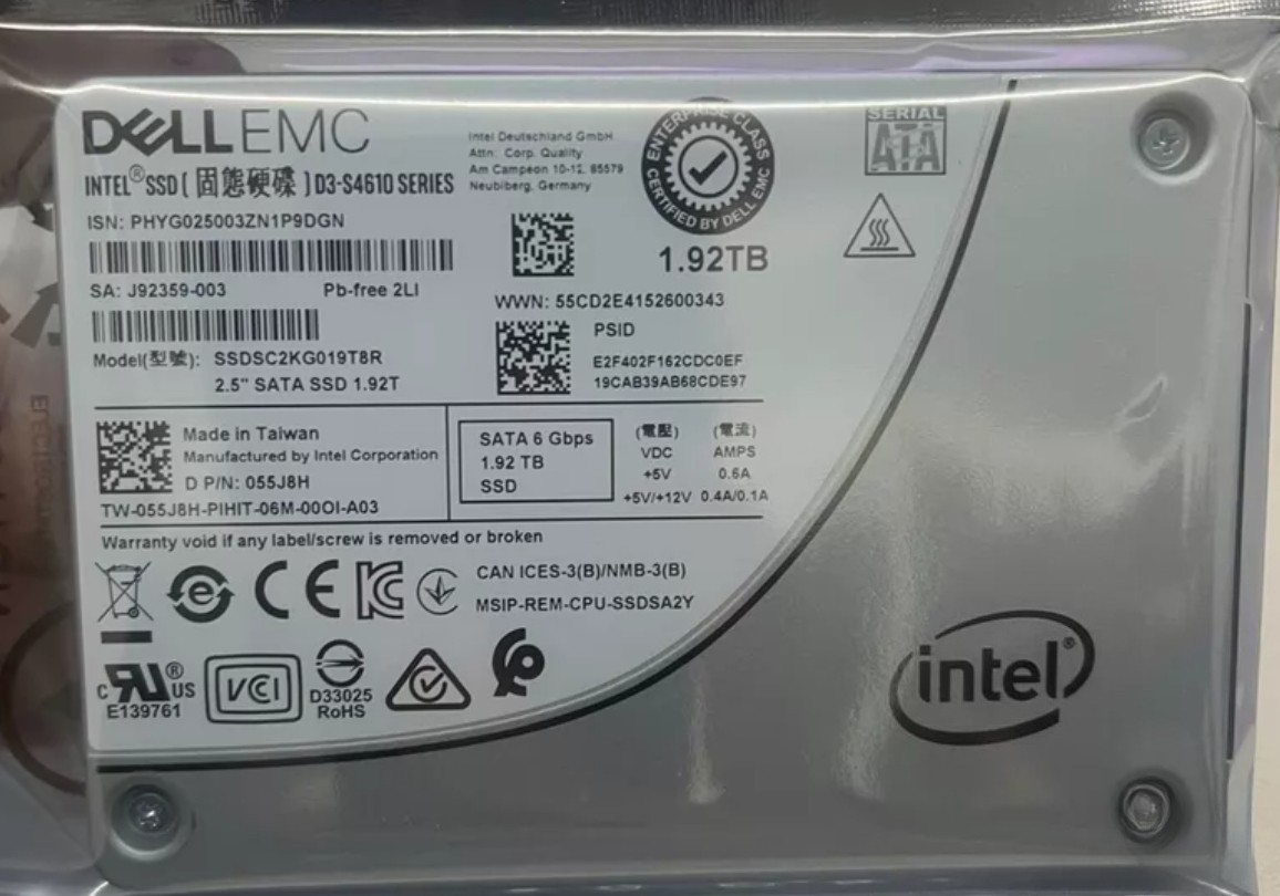 Dell 55J8H Intel S4610 1.92TB SATA 6Gb/s 2.5″ Enterprise SSD