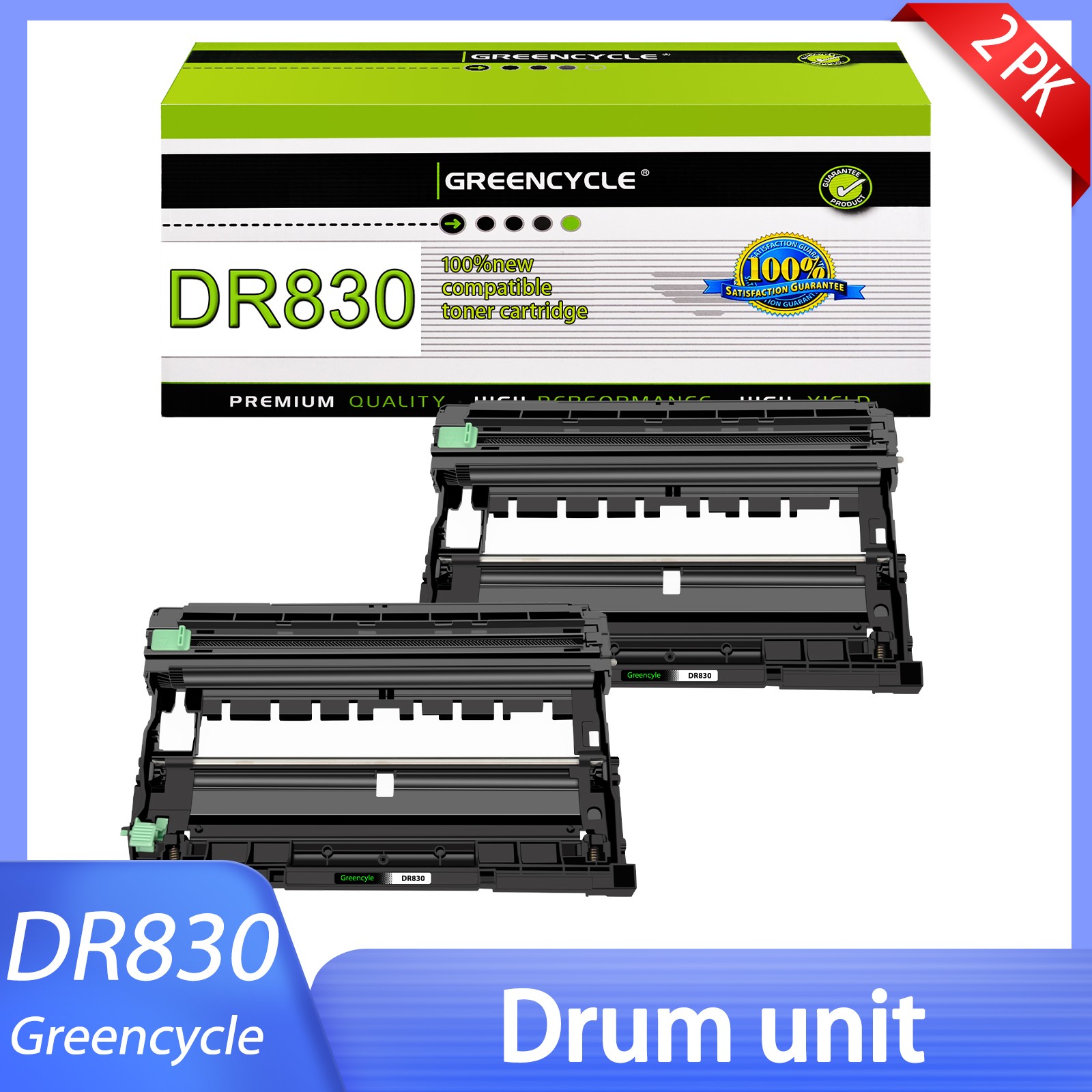 DR830 Drum Unit High Yield Replacement Black for Brother HL-L2405W HL-L2465DW ×2