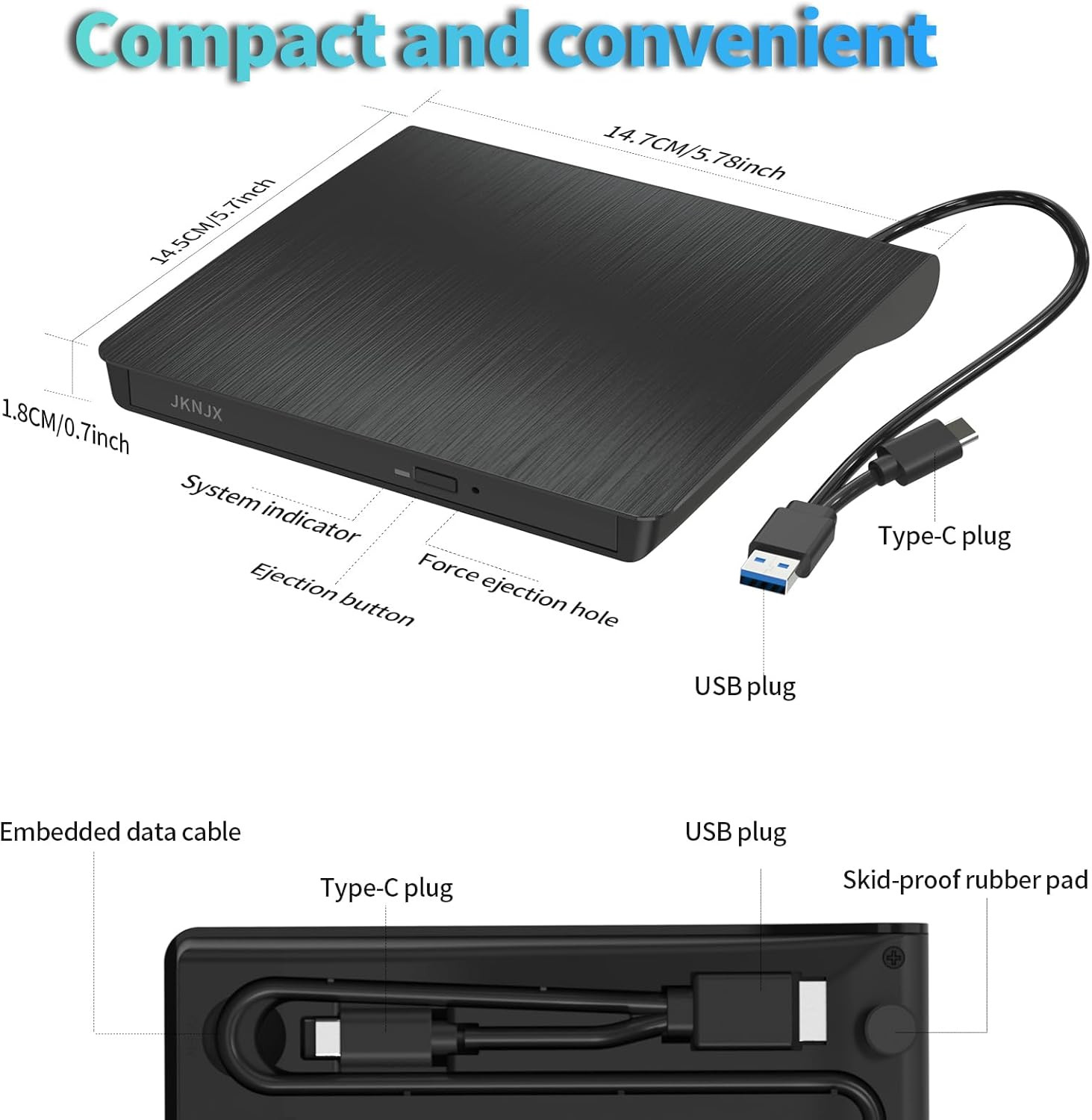 External CD DVD Drive,Usb 3.0 and Type-C CD DVD Disc Reader Writer Burner