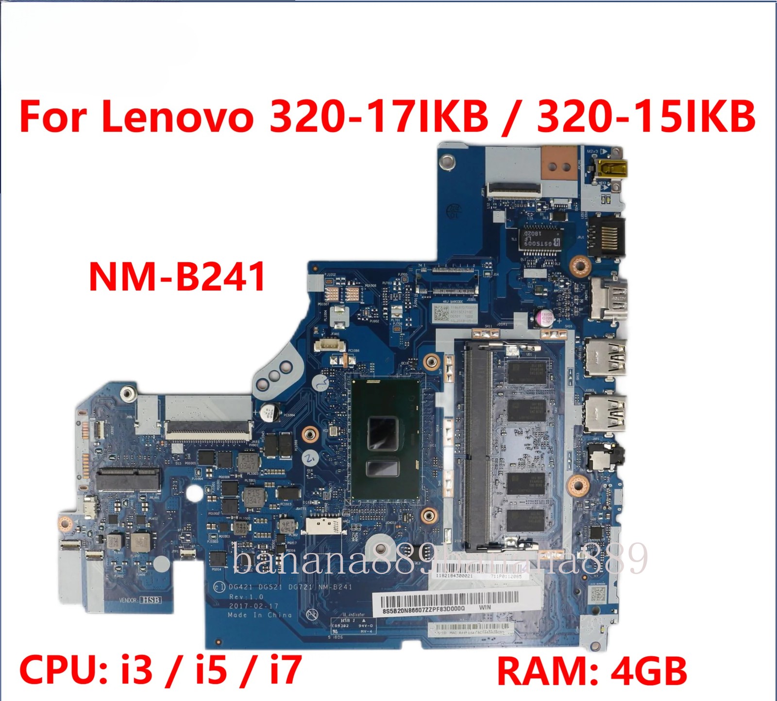 NM-B241 For Lenovo ideapad 320-15IKB/17IKB/15ISK/17ISK Motherboard i3 i5 i7 CPU