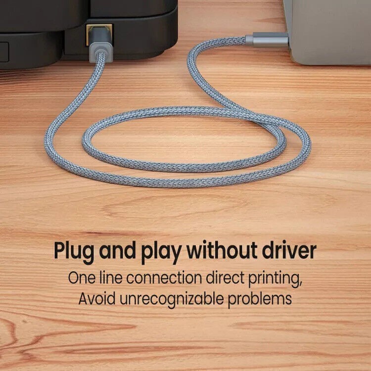 USA USB-C to USB-B 2.0 Cable For Nylon Epson HP Canon Brother Printer Scanner