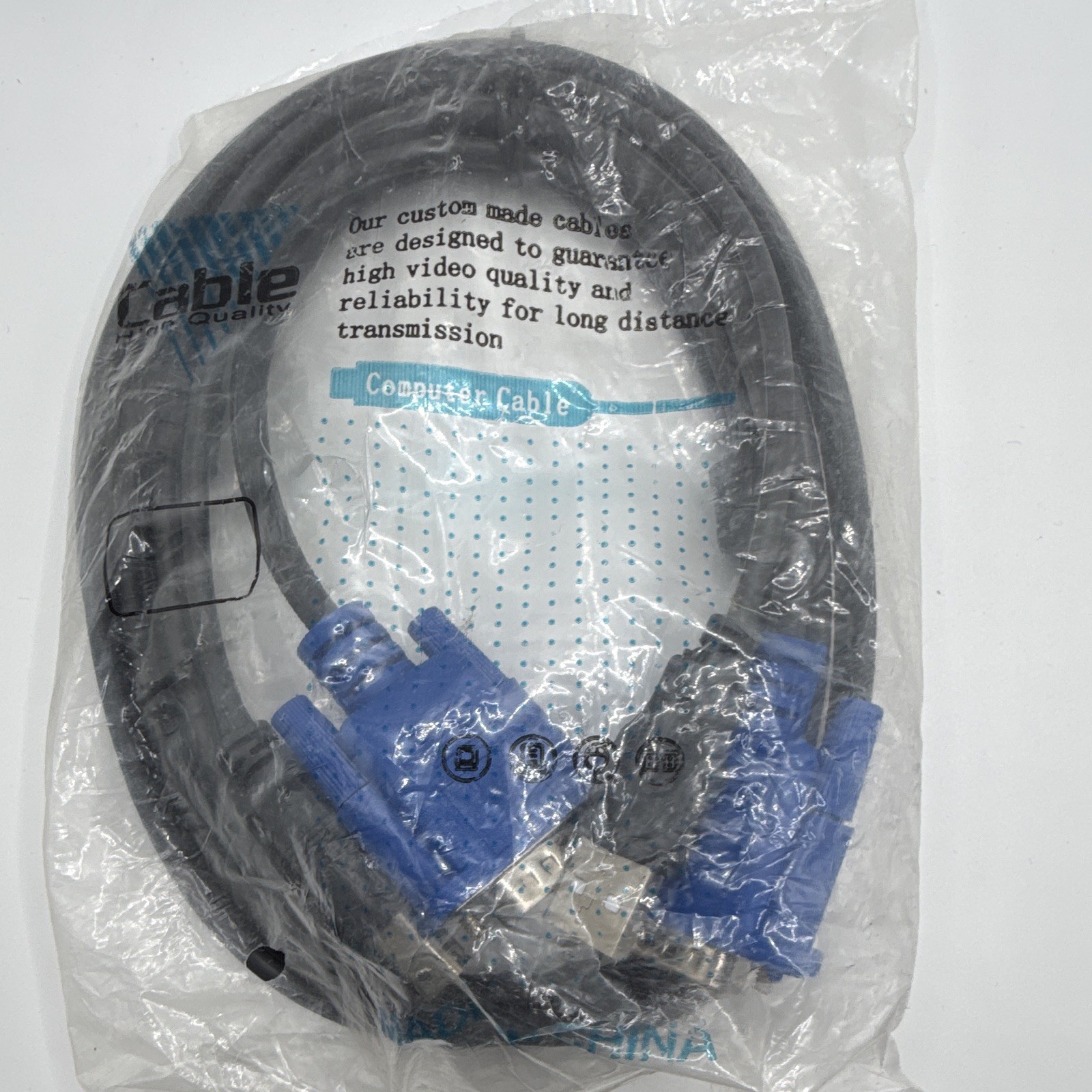 Cable VGA/SVGA D-Sub Male to Male Monitor Cable Black/Blue 1:1 Connection