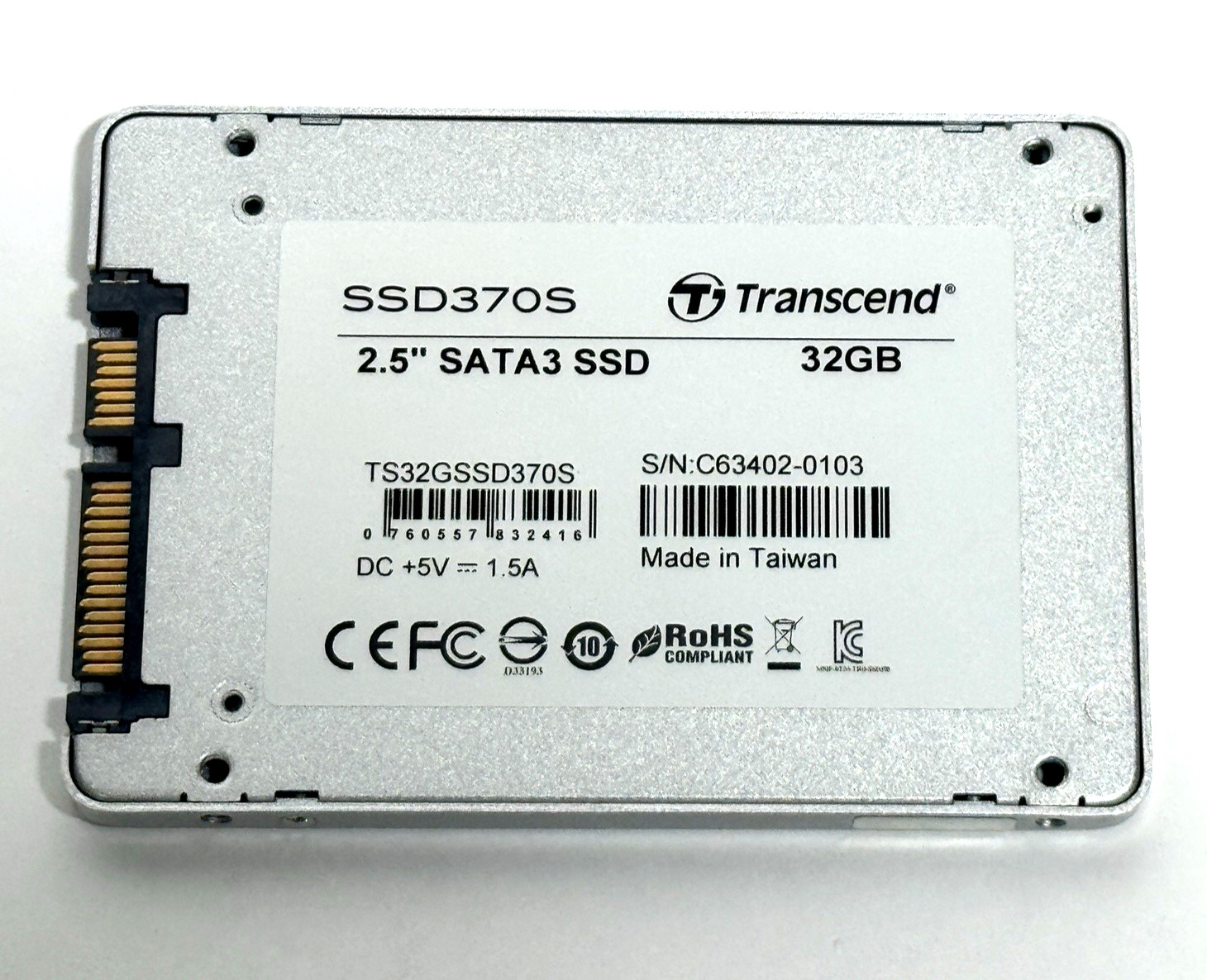 Transcend 32GB SSD370S 2.5″ SATA3 SSD Solid State Drive, Dram Cache TS32GSSD370S